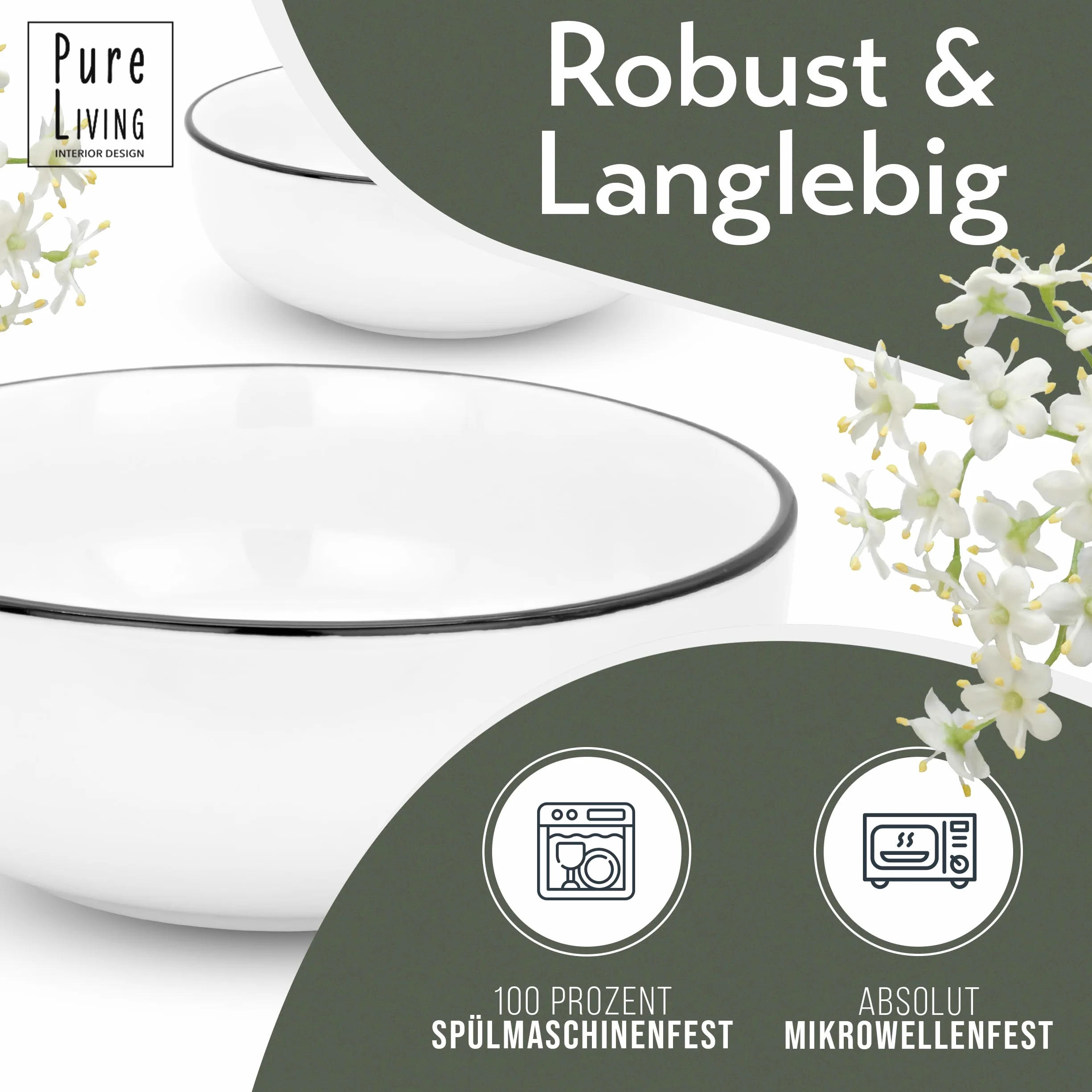 Scandi Pure Living Porcelanowe talerze do zupy, białe, skandynawskie wzornictwo, nadają się do mycia w zmywarce, stylowe, duże miski do sałatek i makaronu, nowoczesne naczynia obiadowe, biała