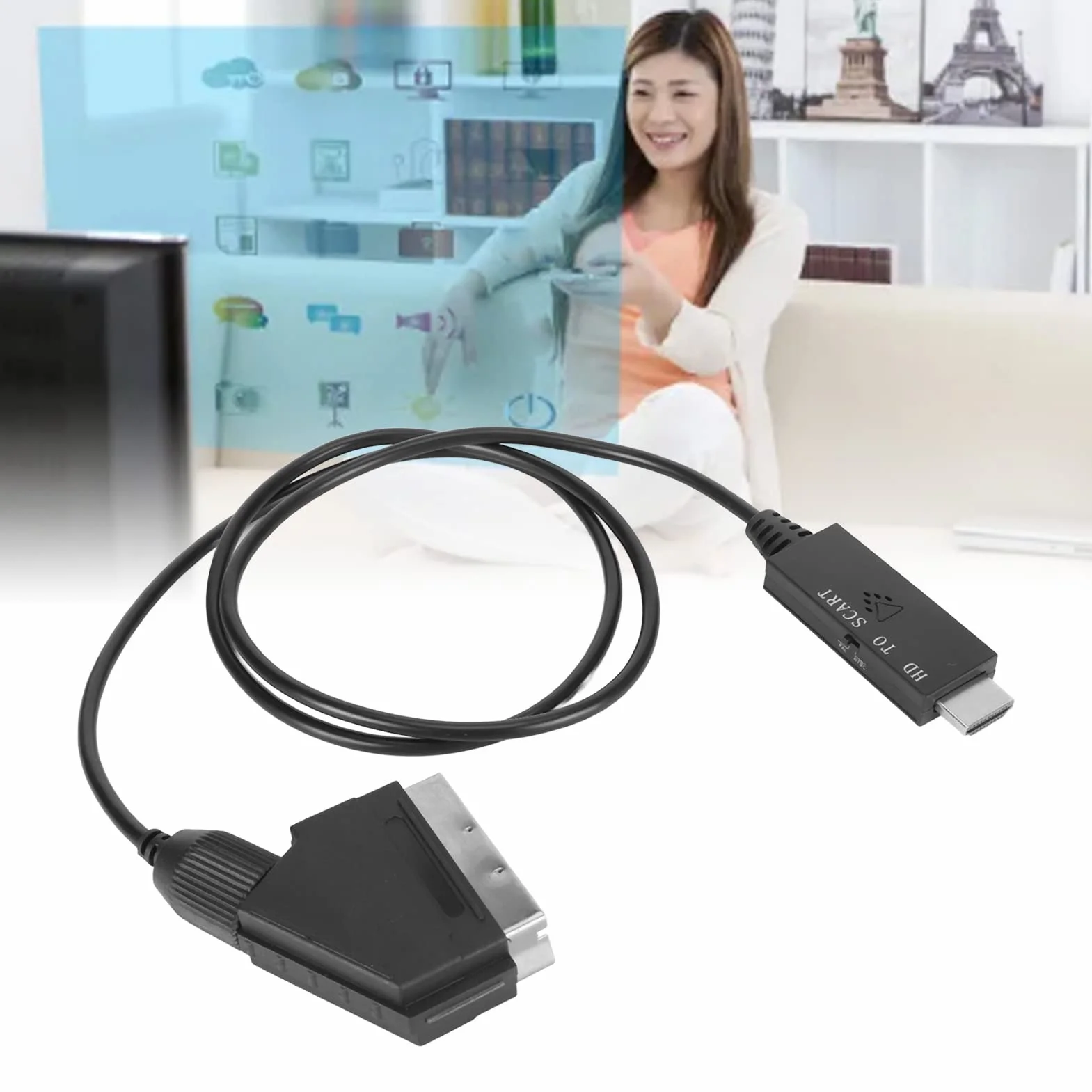 Kabel Adaptera Konwertera HDMI na Scart, Interfejs Multimedialny HD na Kabel Scart, Cyfrowe Wideo HD HDMI na Analogowe Wideo i Adapter Audio L R do Telewizora VHS Magnetowid DVD