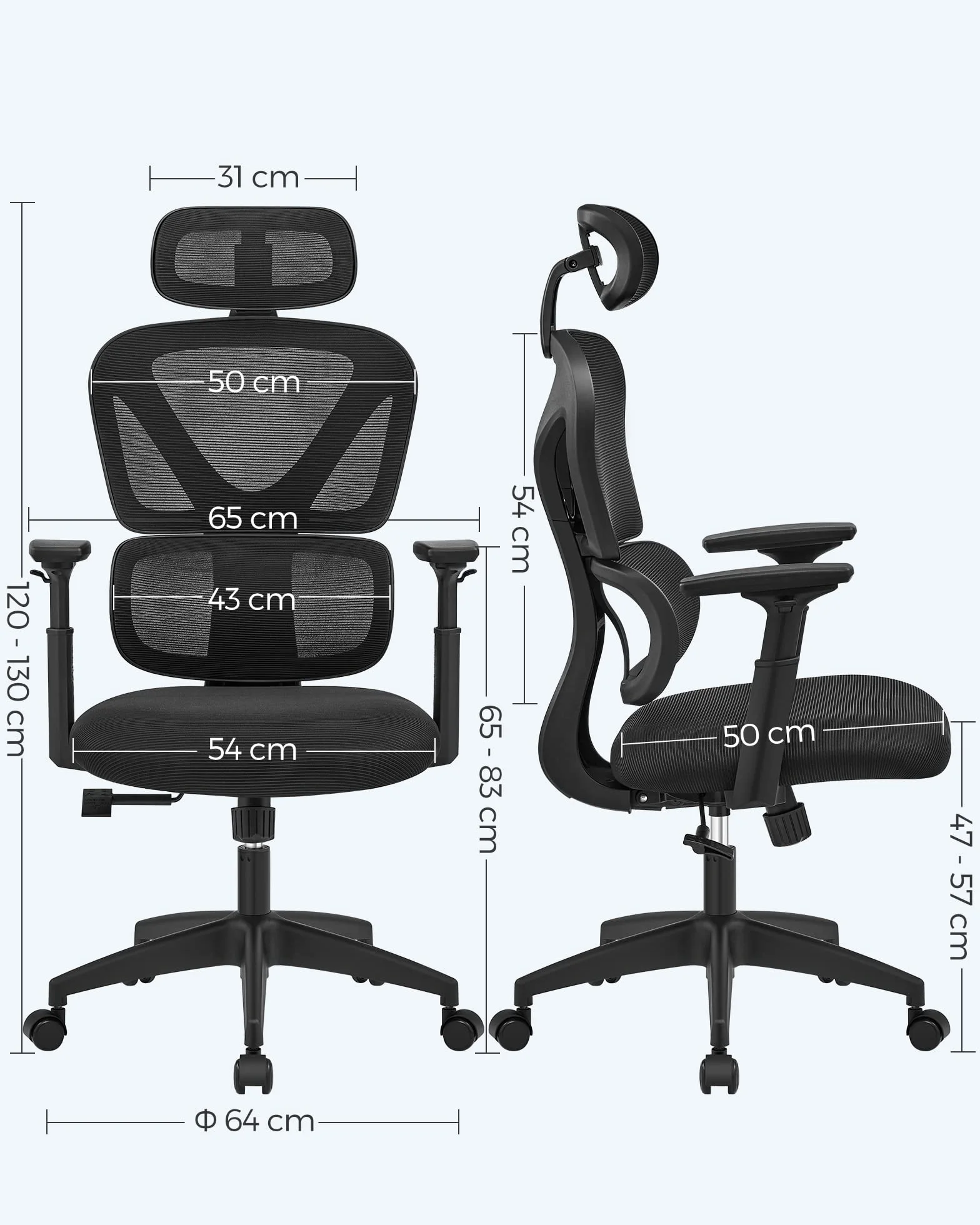 SONGMICS Krzesło biurowe, krzesło biurowe, ergonomiczne krzesło obrotowe, krzesło komputerowe, pokrycie siatkowe, oparcie regulowane w 4 stopniach, nośność do 120 kg, czarny OBN064B01