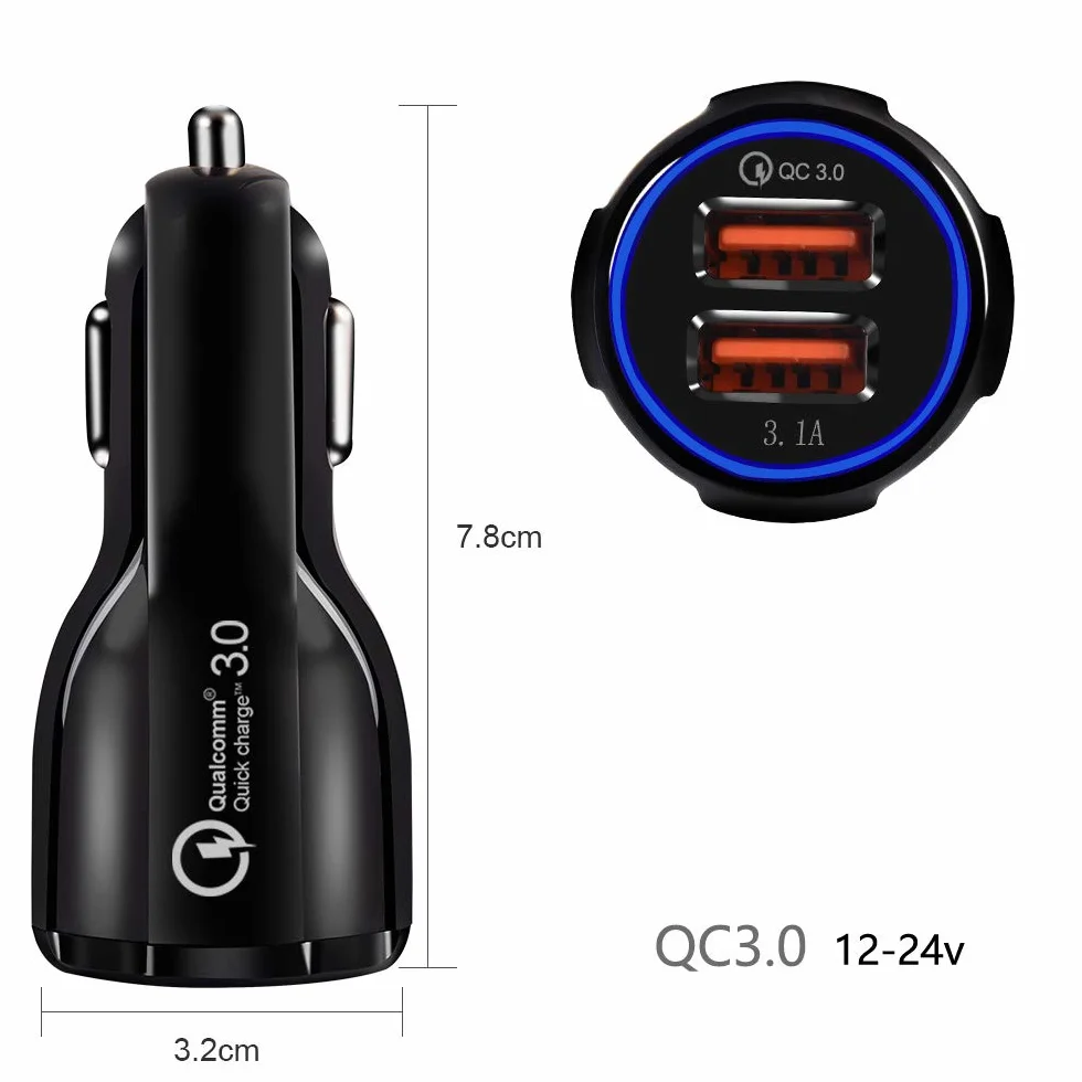 Maclean MCE478 Czarna Ładowarka Samochodowa, Podwójne Gniazdo Ładowarki, 2x USB QC 3.0, Moc Wyjściowa Ładowarki 6,1A, Ładowarka do Telefonu Podczas Jazdy Samochodem, Ładowarka do Zapalniczki