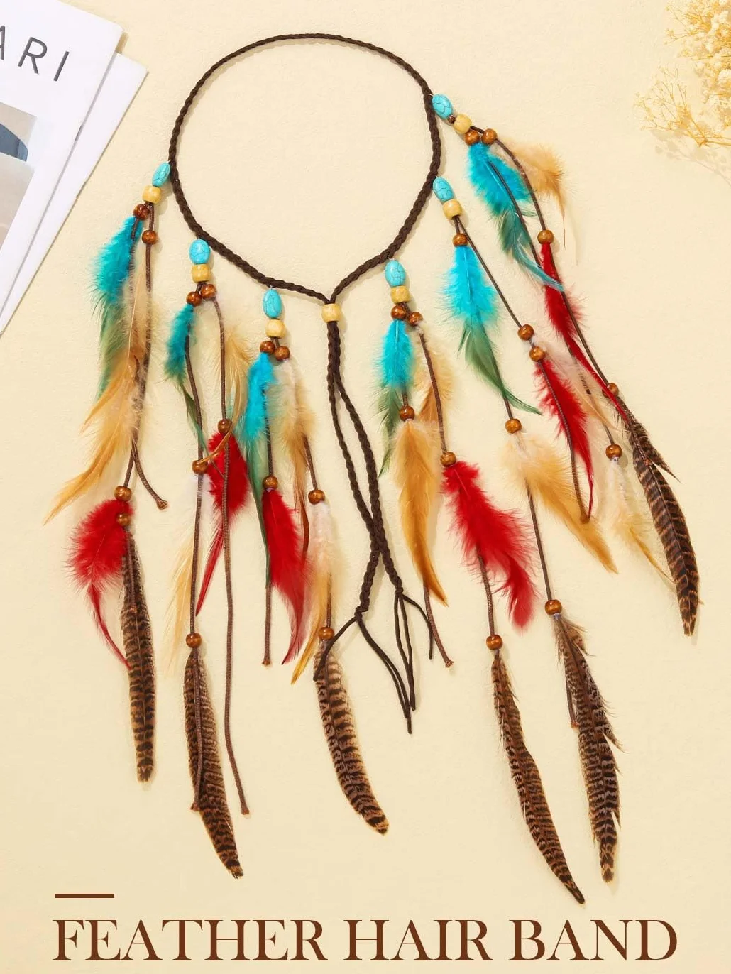 Zoestar Opaska na głowę w stylu boho, pióra, frędzle, hipisowskie opaski na głowę, indiańskie, plemienne, nakrycie głowy, festiwal, akcesoria do włosów dla kobiet (styl 2, jeden rozmiar)