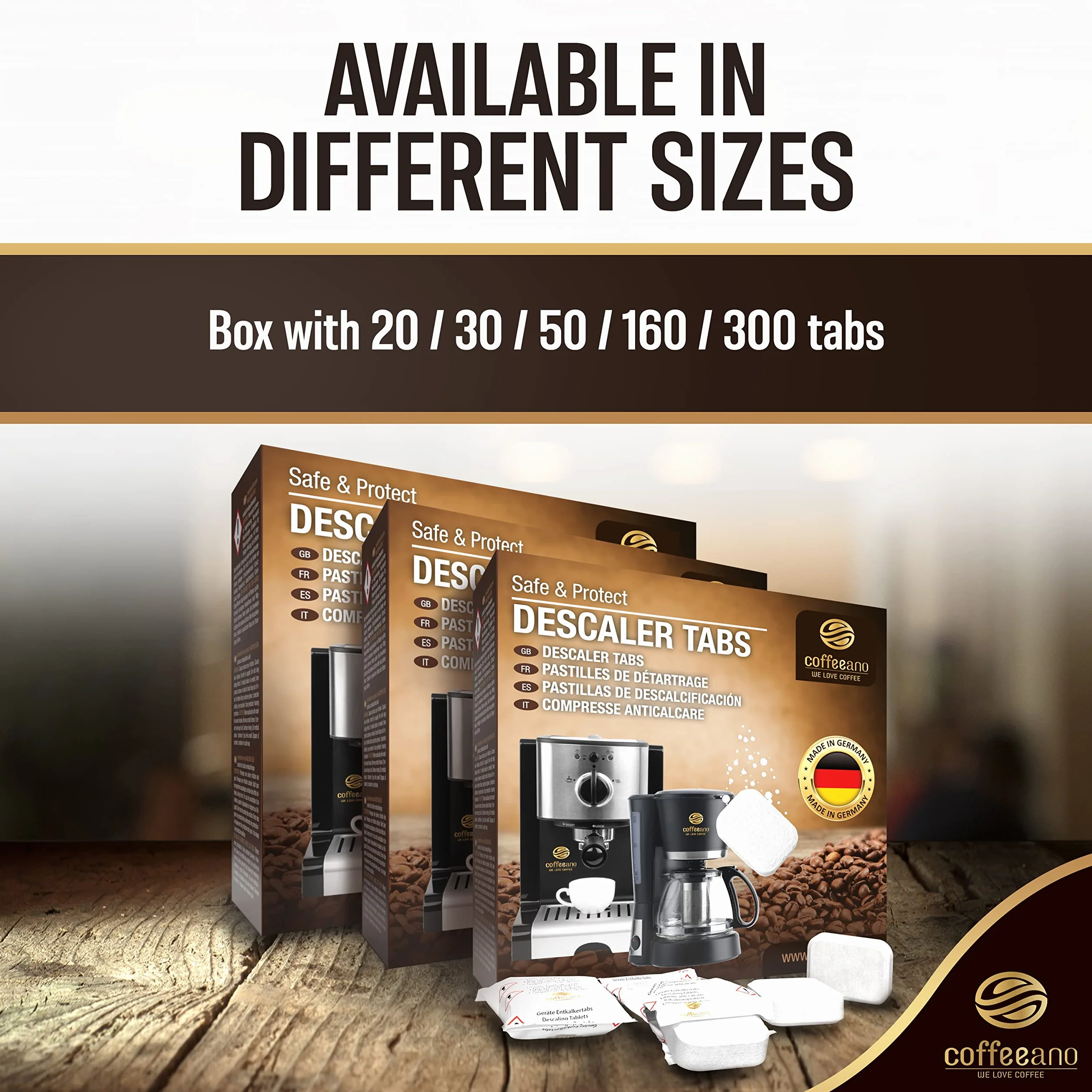 Coffeeano 50 tabletek odkamieniających XL do ekspresów do kawy kompatybilne z Jura, Siemens, Krups, Bosch, Miele, Melitta, WMF