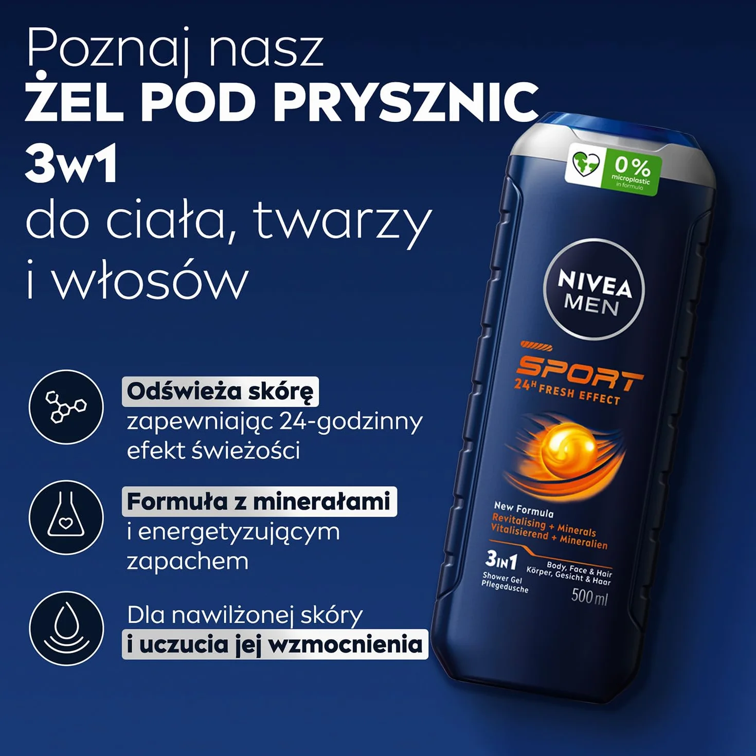 NIVEA MEN Sport Odprężający Żel pod prysznic dla mężczyzn 3w1 500 ml
