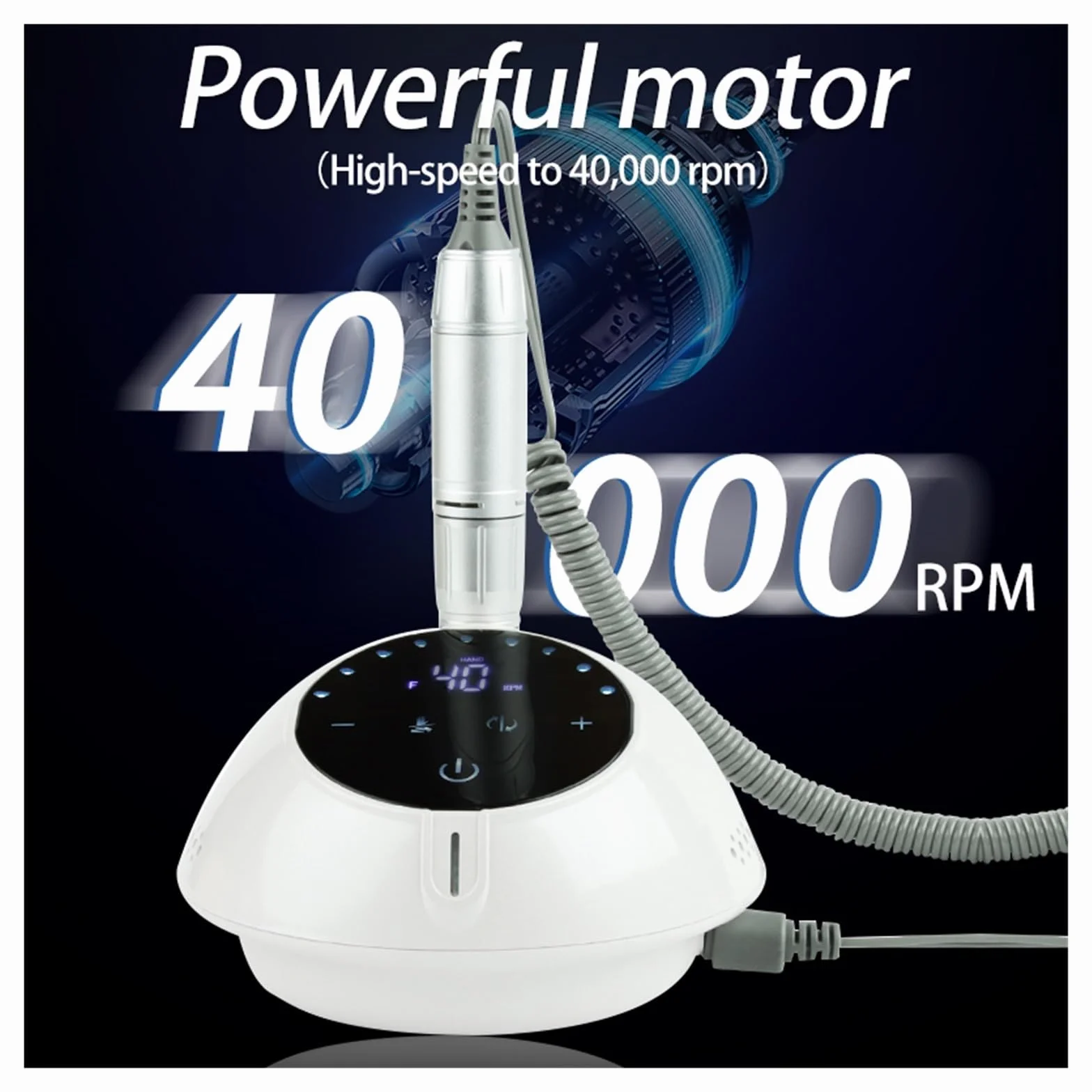 Obcinacz do paznokci, 40000RPM elektryczna wiertarka do paznokci maszyna do manicure do paznokci, Pedicure z ekranem dotykowym, sprzęt do zdobienia paznokci, zestaw frezów do paznokci(Wit)