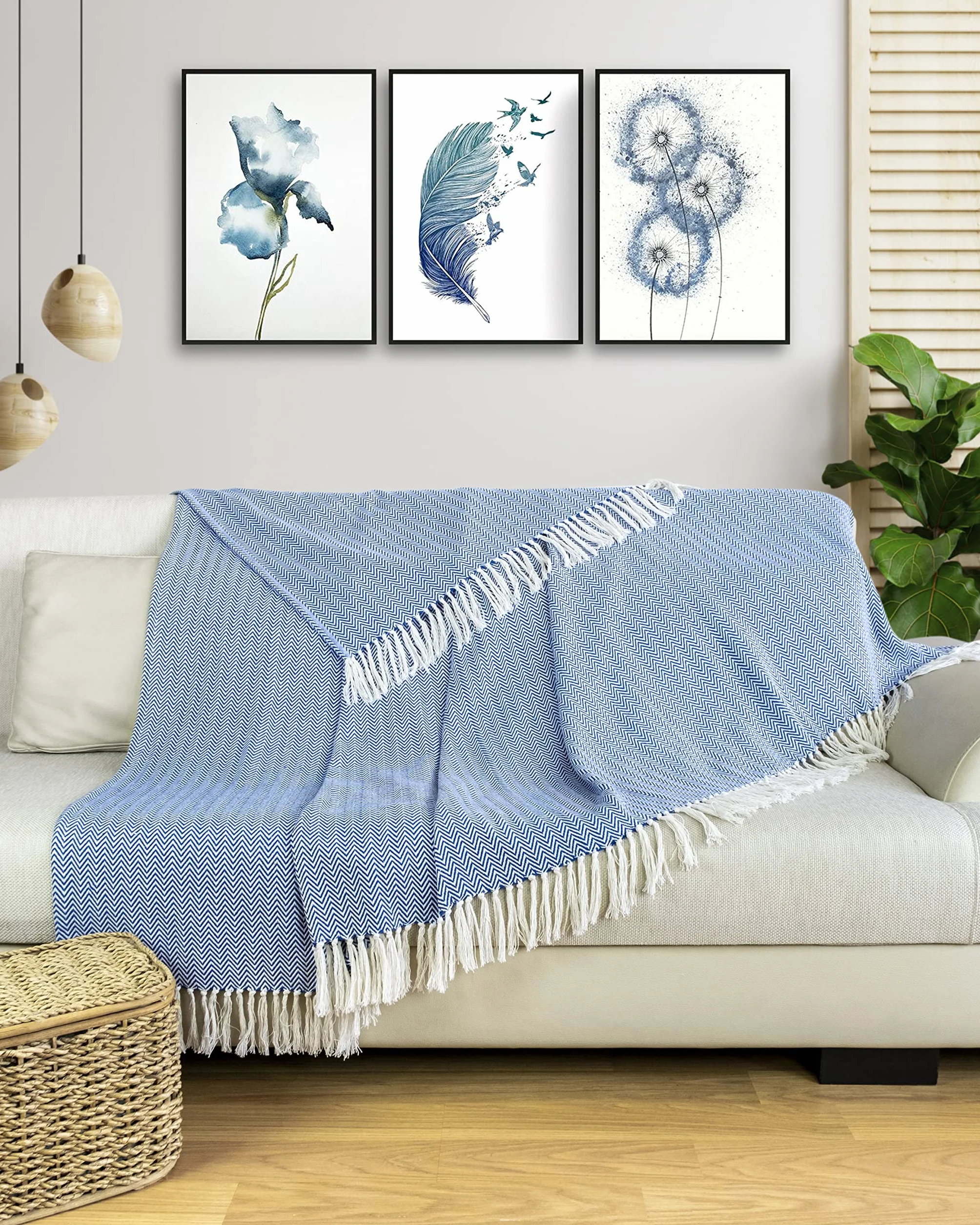 Gräfenstayn Narzuta XXL 100% bawełna wzór w jodełkę 220 x 240 cm niebieska