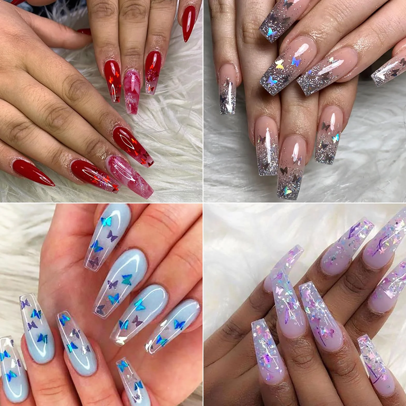 Cekiny do paznokci 3D, motyle, brokatowe cekiny, 12 kolorów, holograficzny brokat, cekiny, brokatowe