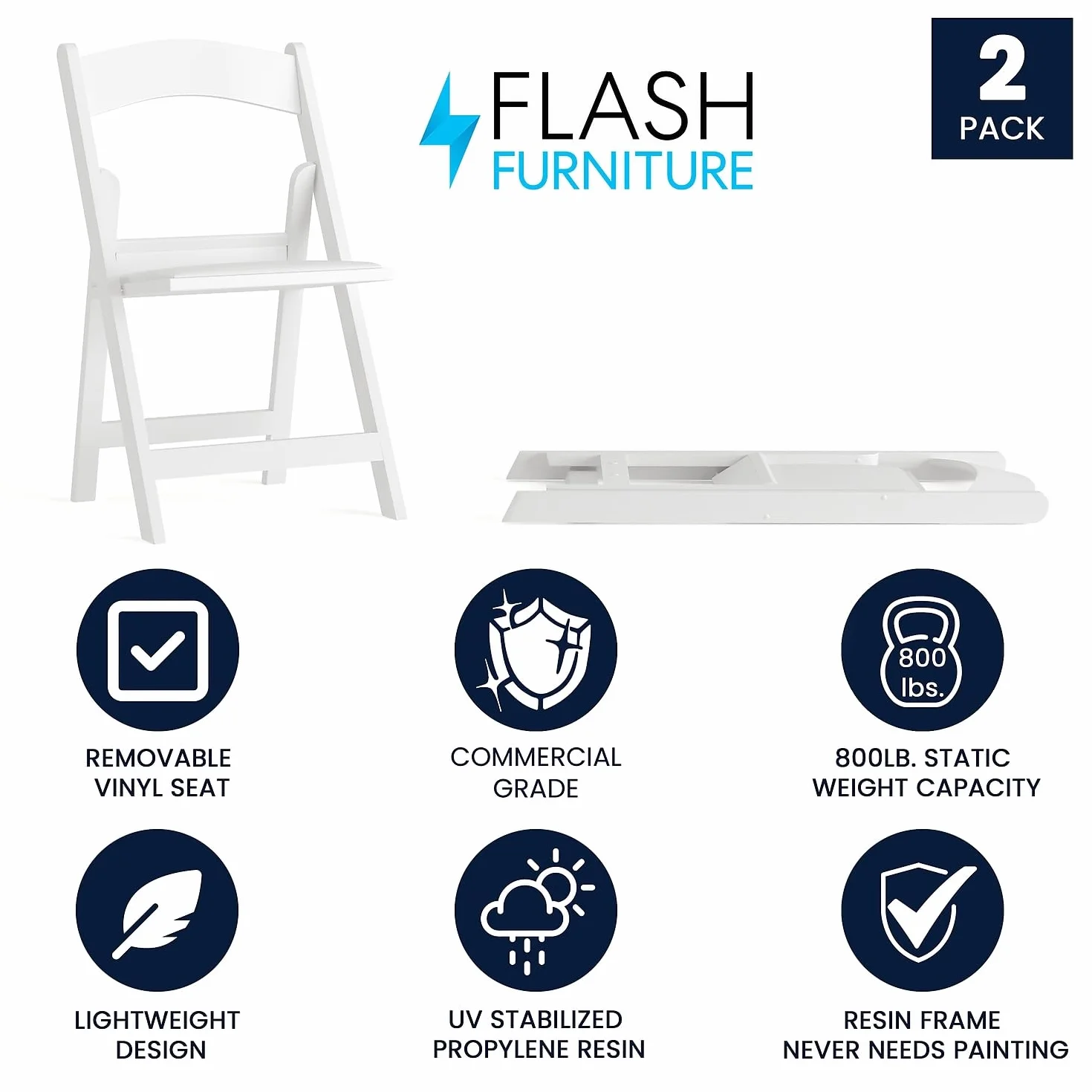 Flash Furniture Hercules Krzesła składane białe zestaw 2 szt. nośność 0,5 kg