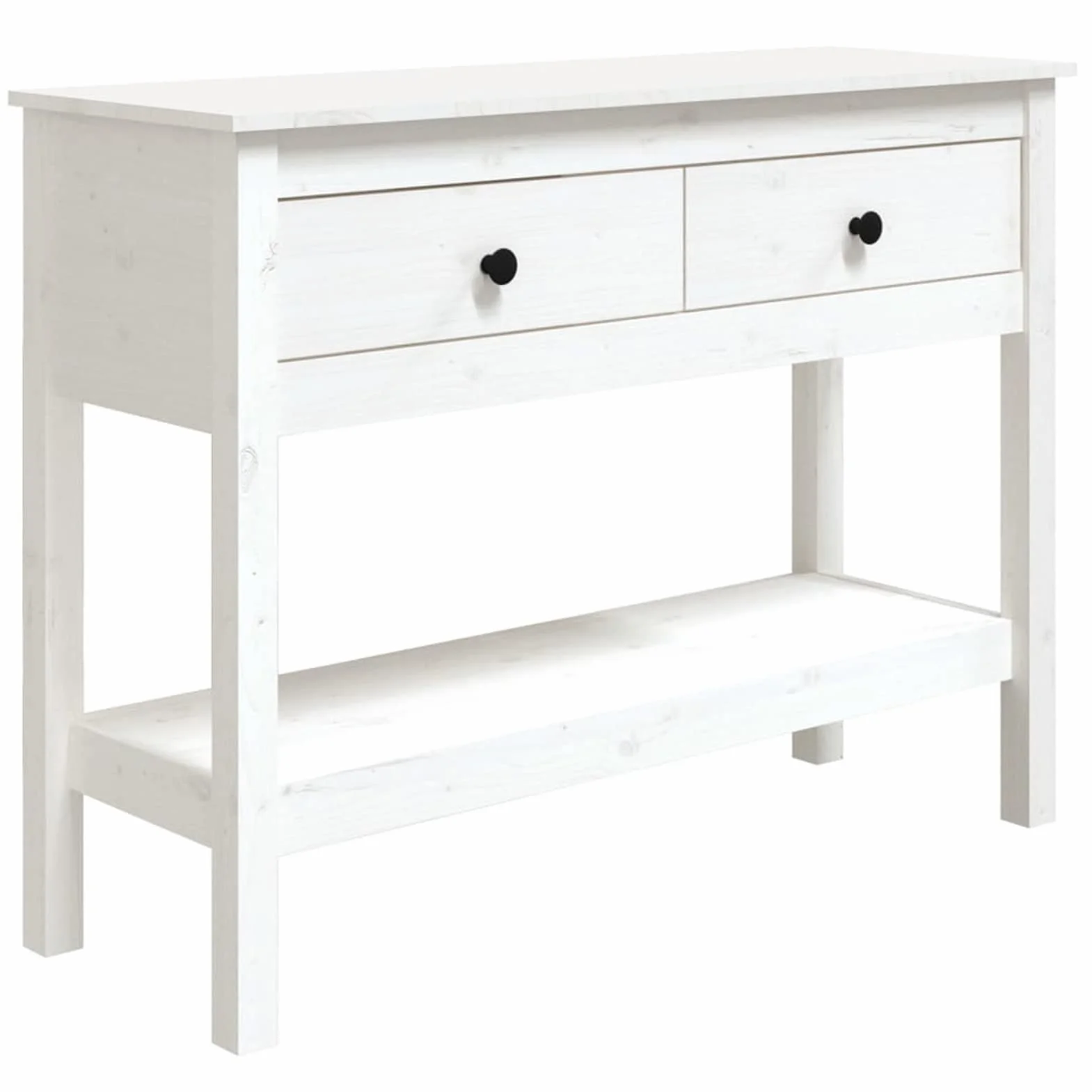 Stół konsolowy, biały, 100 x 35 x 75 cm, sosna z litego drewna, stolik konsolowy do przedpokoju, wąski stół wejściowy z szufladą i półkami do przechowywania, stolik na sofę do małych przestrzeni