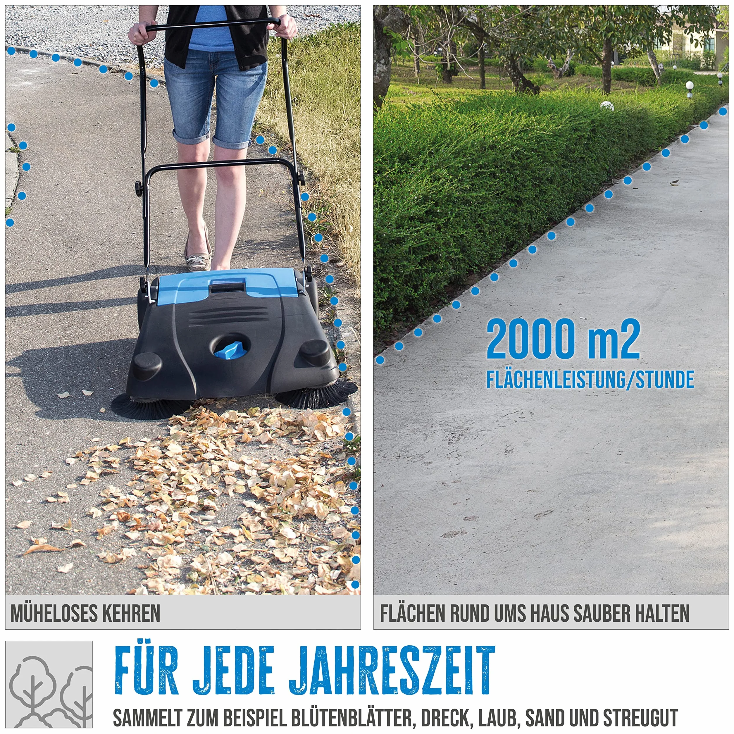 Güde Ręczna zamiatarka GKM 700, szerokość zamiatania 700 mm, pojemnik na brud 14 l, wydajność powierzchni 2000 m²/godzinę, niebieska