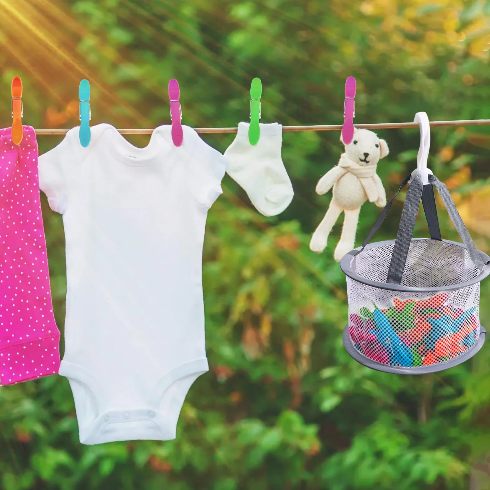 Plastikowe klipsy do bielizny 48 sztuk z koszykiem i torbą antypoślizgowe wiatroszczelne