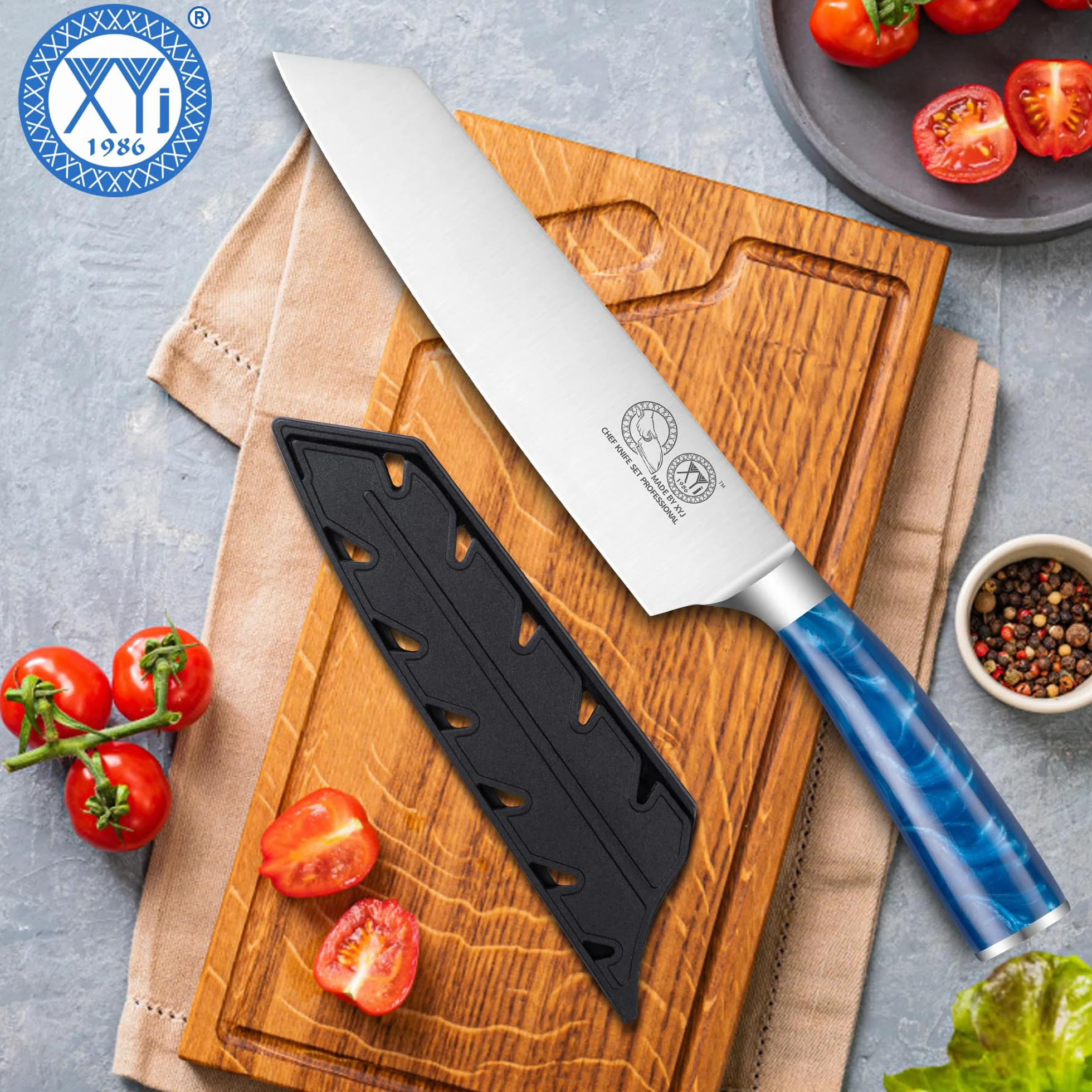 Gyuto Professional Chef Knife 7.5 Inch Stainless Steel Japanese Cooking Knife with Cover Resin Handle