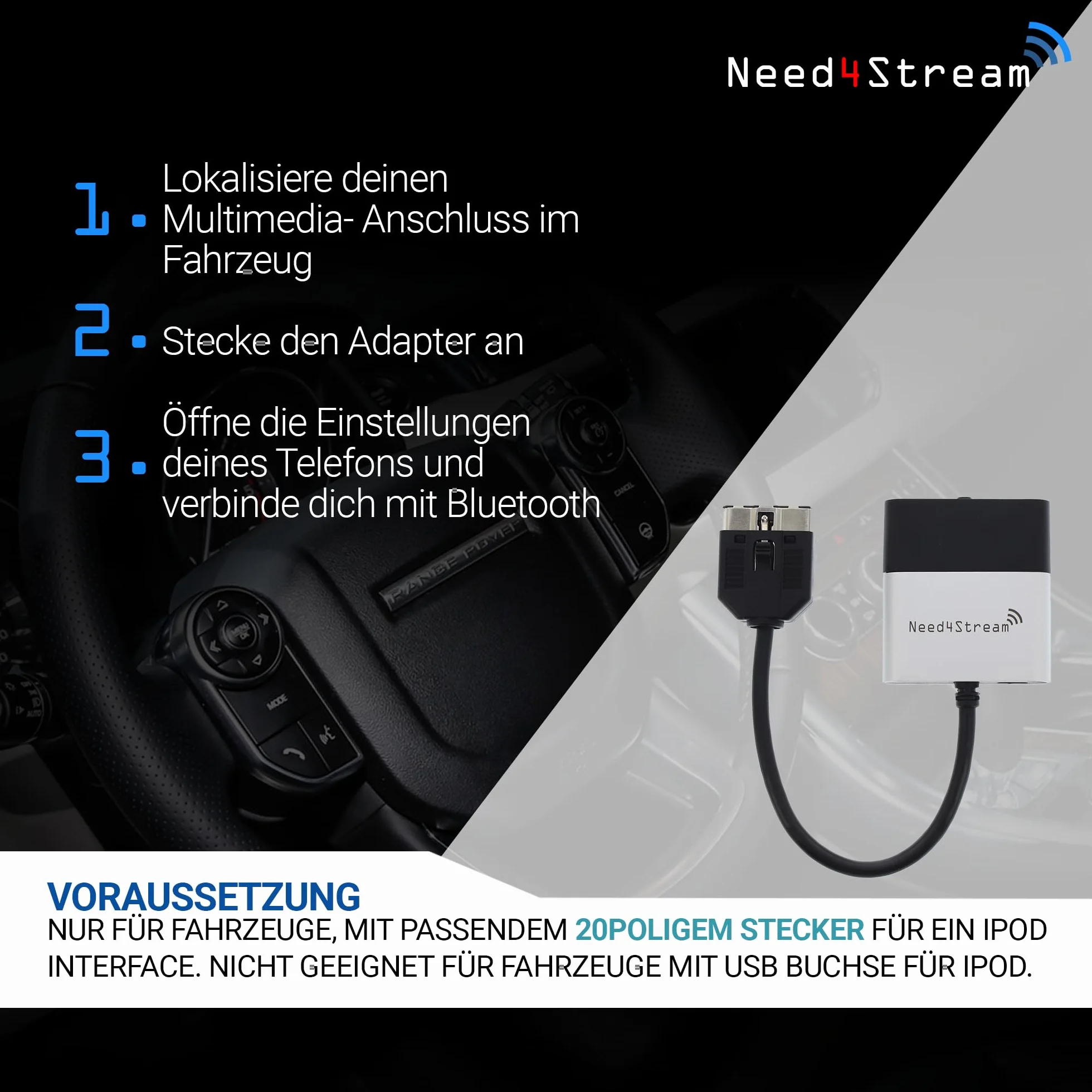 N4S300-LR adapter Bluetooth do samochodu, z listą utworów, kompatybilny z Range Rover III, Sport i Defender, Land Rover Discovery 3 i 4, iPhone i Android
