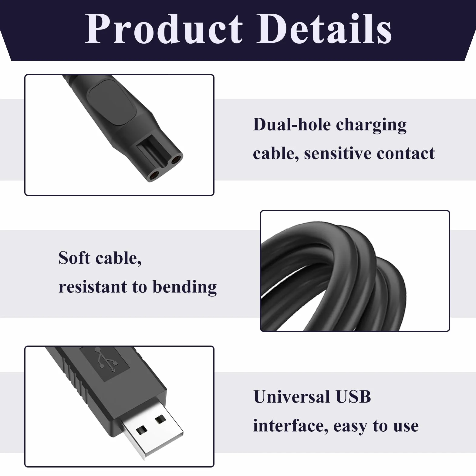 2-pak 5 V kabel ładujący do golarki Philips Norelco One Blade QP2724 QP2824, ładowarka USB do QP1324 QP2834 QP4530 QP4631 MG5910 MG7910 MG7930 MG7950 X3001 MG950 X3001 MG9550 MG10 MG9 520 X5006 2400
