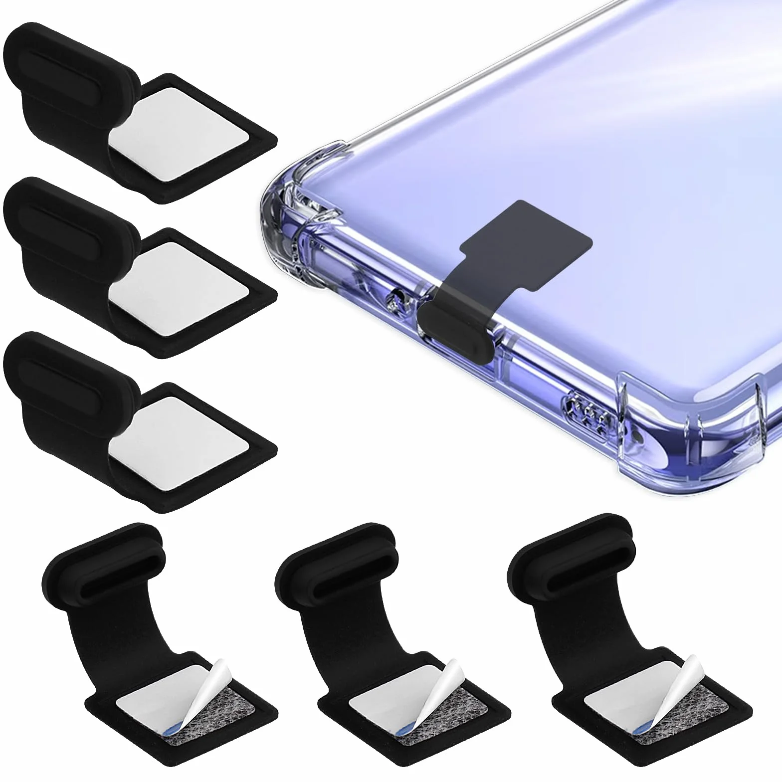 cobee Zatyczki przeciwpyłowe z portem typu C, osłona przeciwpyłowa USB C, ochrona przed kurzem, silikonowe ochraniacze przeciwpyłowe ze zdejmowanym klejem, kompatybilne z laptopami (6 szt., czarne)