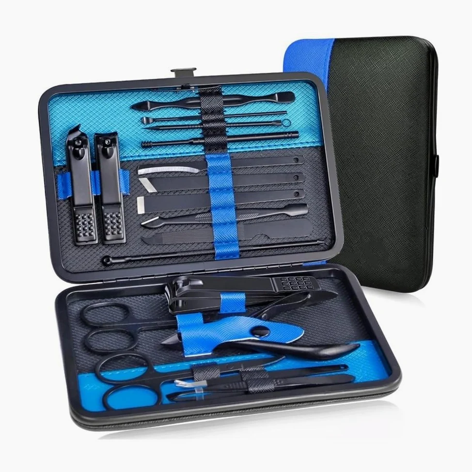 Zestaw do manicure dla kobiet, Stainless Steel Nail Clipper Set,15pcs Manicure Pedicure Kit for Travel(Blue)