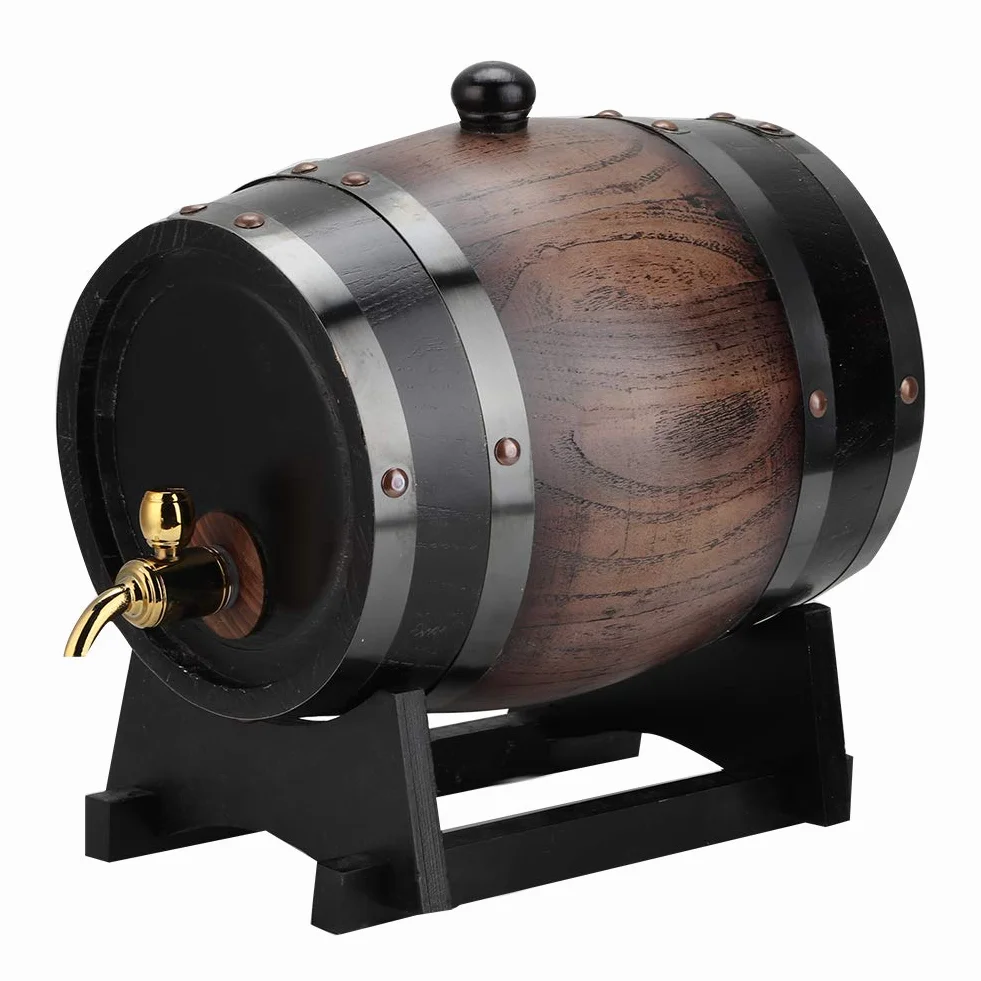 Beczka na wino z kranem 3L Oak Aging Barrel do whisky, piwa, bourbona