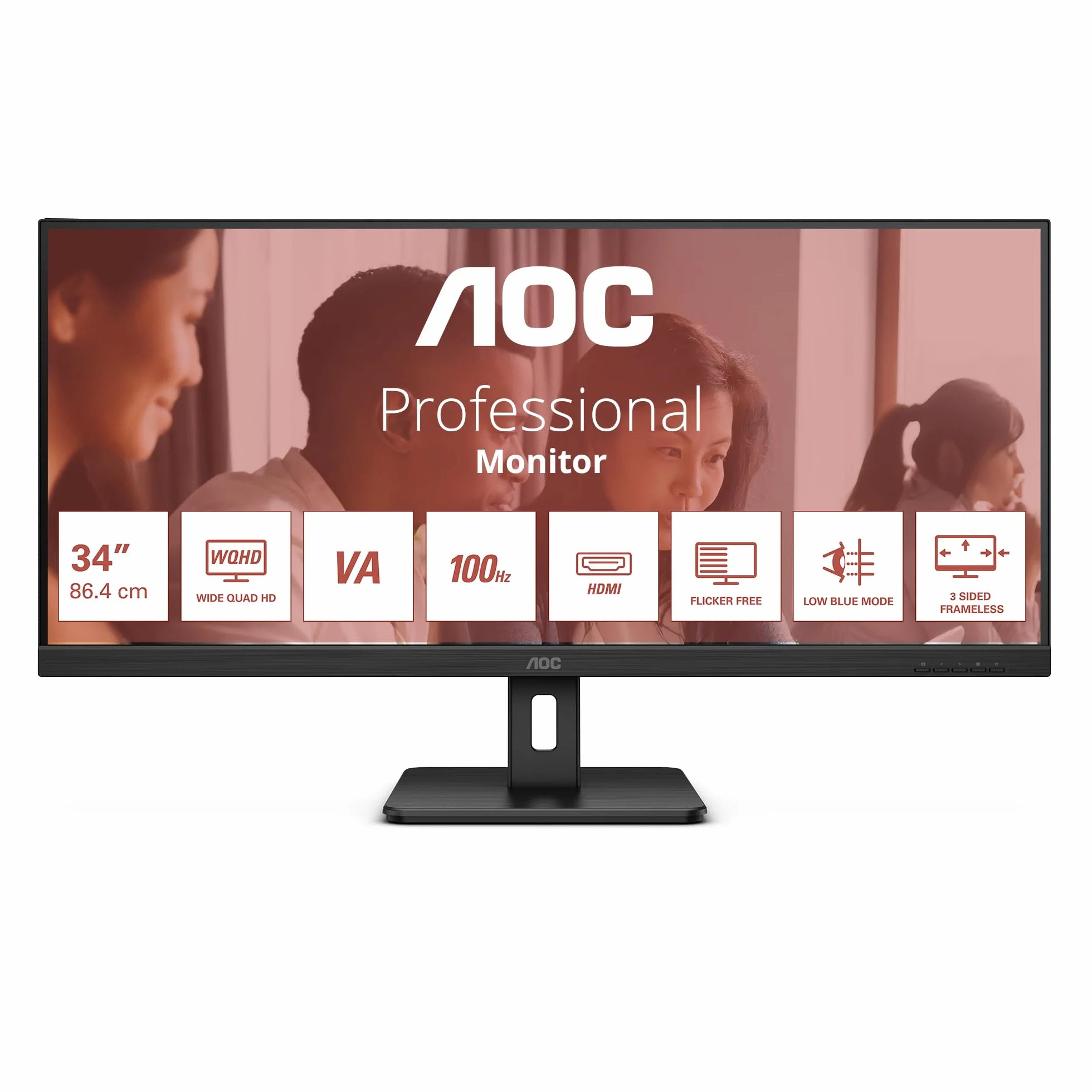 AOC U34E2M plat komputerowy 86,4 cm (34") 3440 x 1440 pikseli szeroki Quad HD Noir
