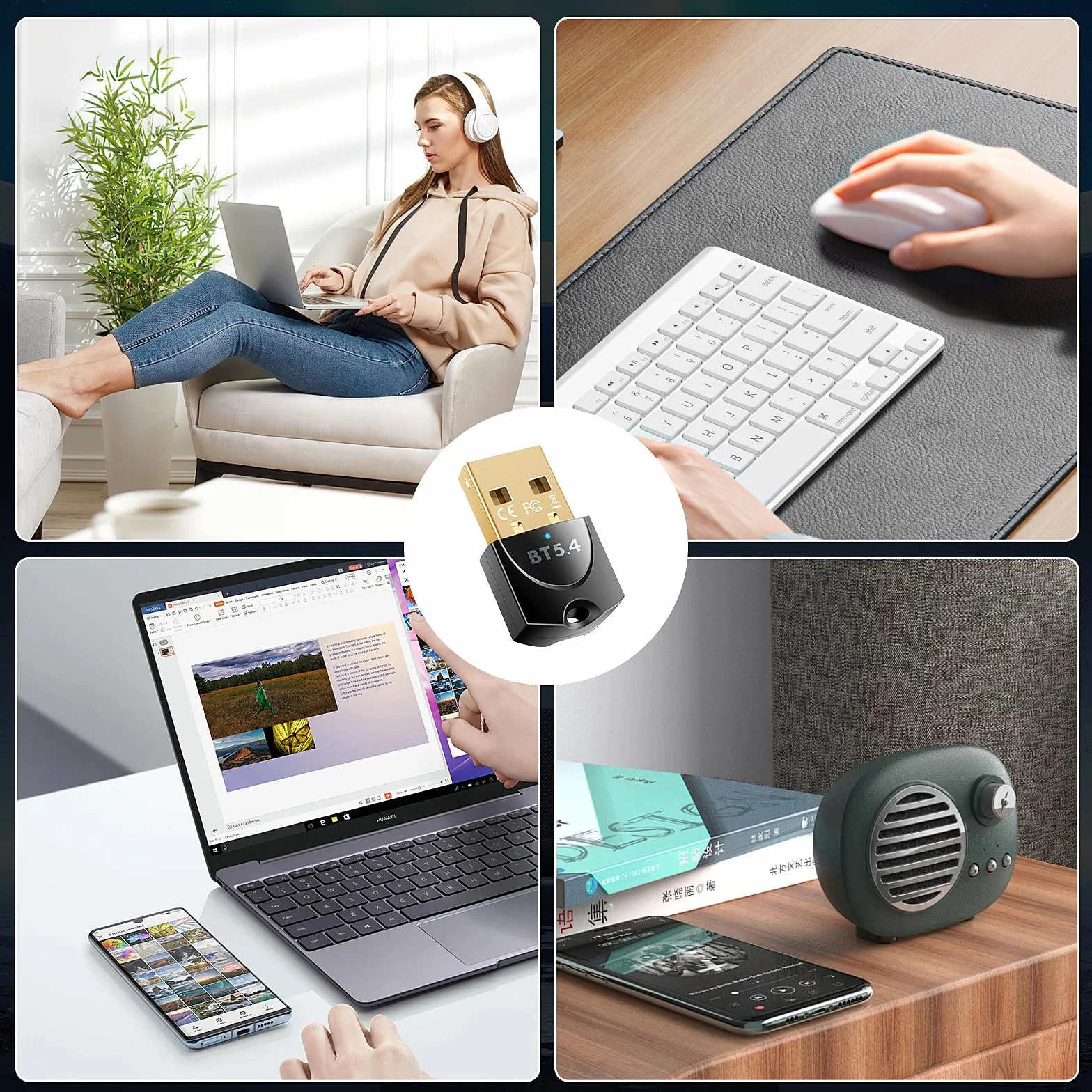 Adapter Bluetooth PC, Dongle do Myszy, Klawiatury, Słuchawek, Telefonu, Adapter USB do Windows 11/10/8.1/7 (A)