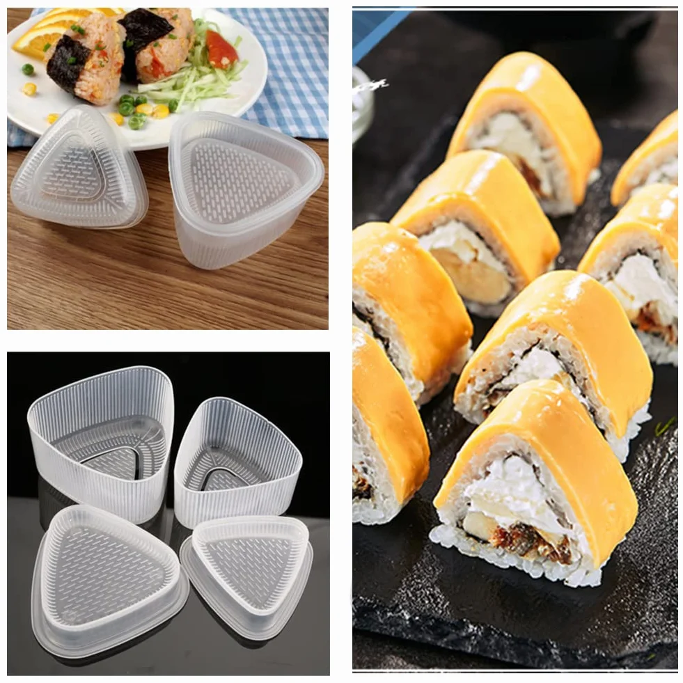 4 sztuki foremek Onigiri, trójkątna forma do sushi, forma do ryżu, zestaw 2 trójkątnych form do sushi do sushi Onigiri, nadaje się do trójkątnego sushi, narzędzie do ryżu Onigiri