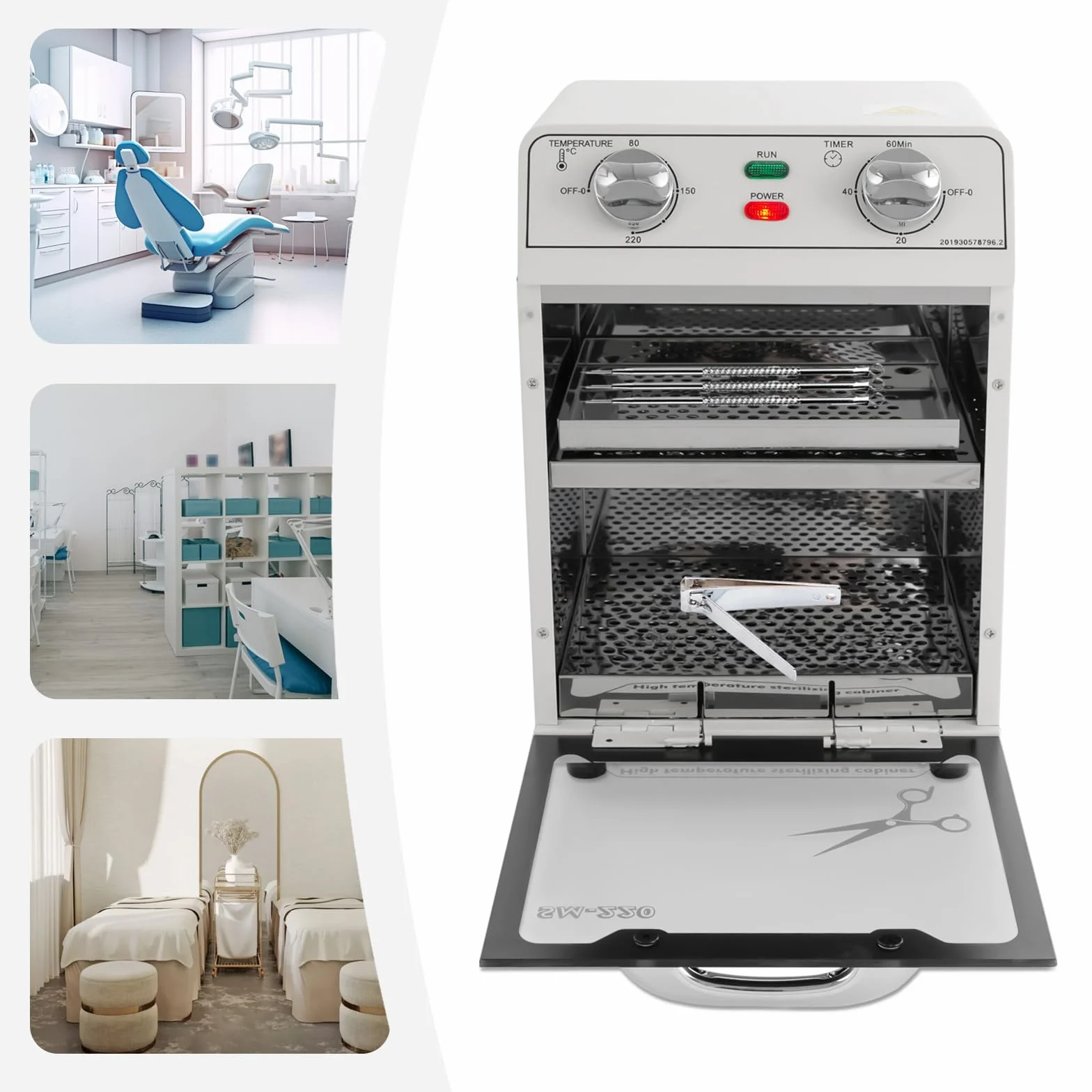 Sterylizator na gorące powietrze, 600 W, wysoka wydajność, sucha temperatura, sterylizator do paznokci, sterylizator z timerem i regulatorem temperatury 32-428℉