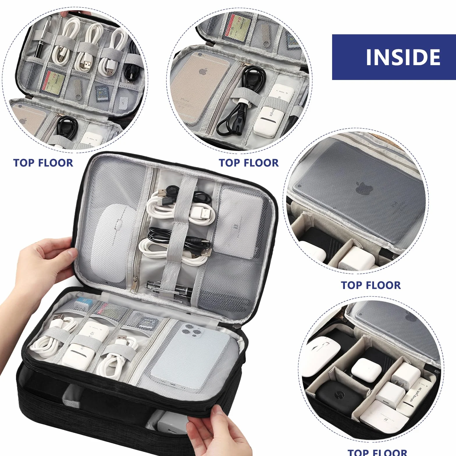 ãLauviomify Organizer Cavi,Viaggio Accessori Organizzatore Custodia, Borsa per Gadget Elettronica Portatile per MacBook Adattatore, Cavo, Scheda SD, Caricatore, Mouse, Banca di Potere, Chiavetta USB