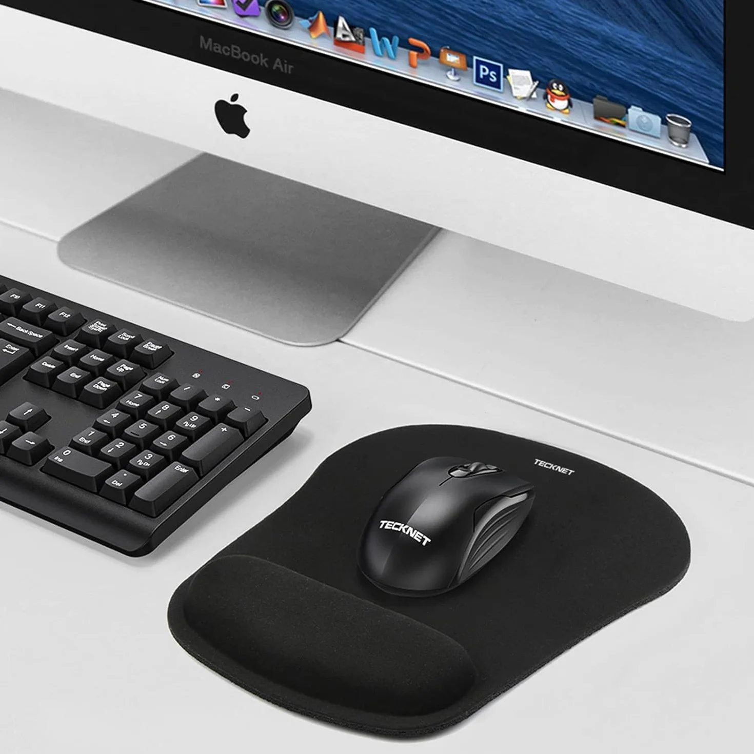 TECKNET Podkładka Pod Myszke, Ergonomiczna Podkładka Pod Mysz z Podpórką Pod Nadgarstek, Wodoodporna i Antypoślizgowa Mousepad, Podkładka Pod Mysz Komputerową do Gier i Użytku Biurowego