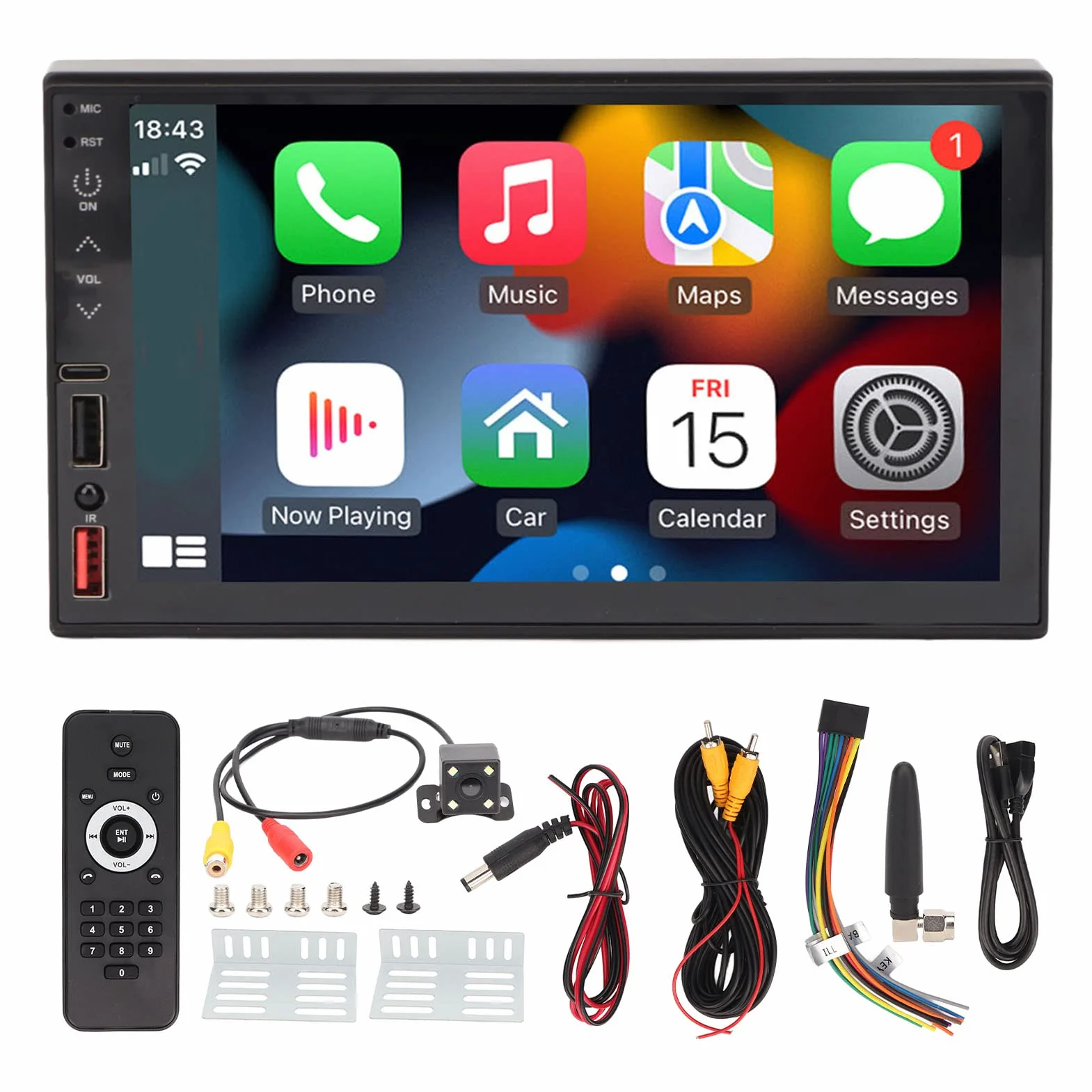 Samochodowy Odtwarzacz Multimedialny, 7-calowy Ekran Dotykowy 1024x600, z kamerą Cofania, Multimedialny Samochodowy Sprzęt Audio, Obsługa MP5, Mirror Link, Bluetooth, Nawigacja,