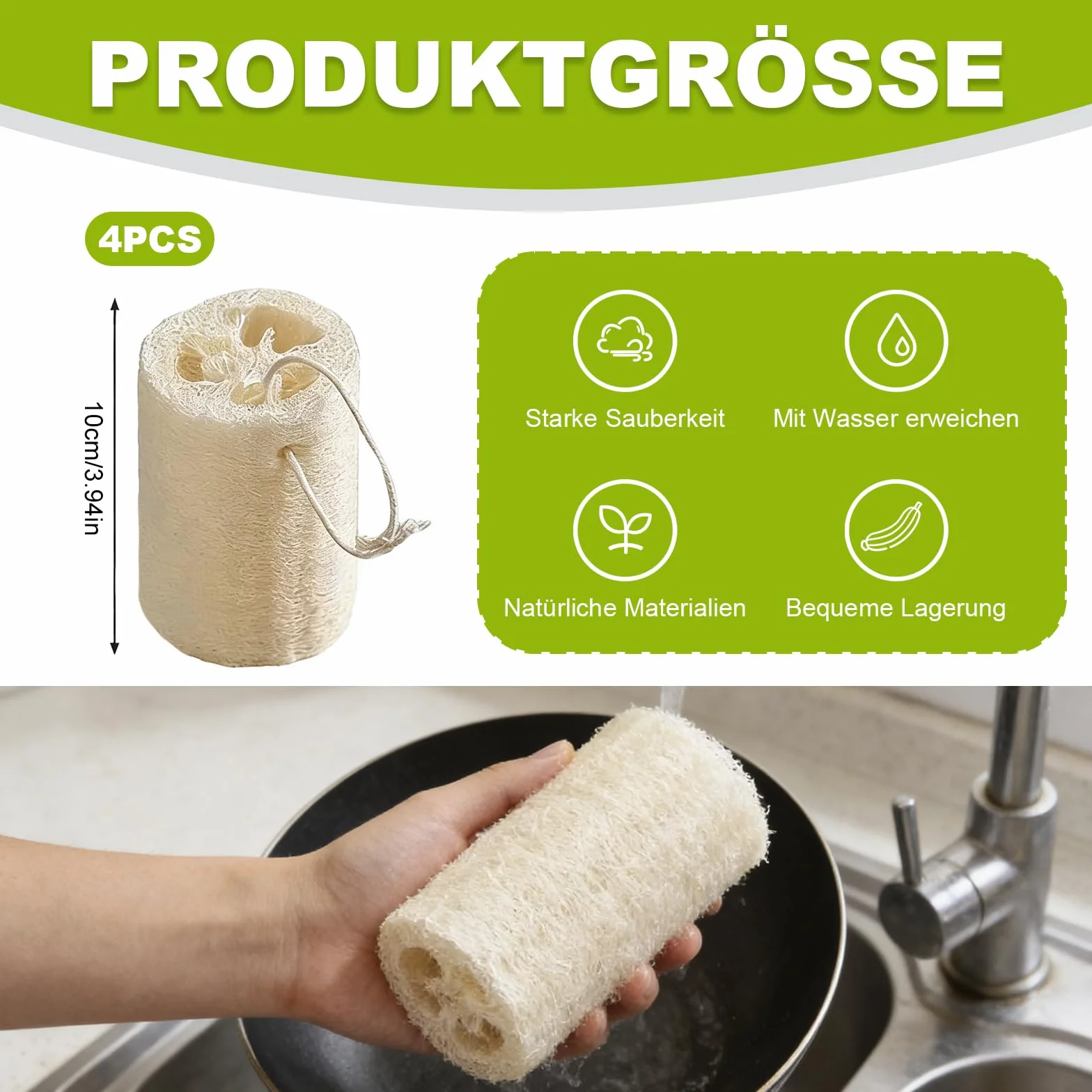 4 sztuki gąbek trukwy, 10 cm, naturalna gąbka z trukwy ogórkowej, korpus z trukwy, naturalna gąbka do pielęgnacji ciała, kuchni, łazienki, do mycia i mydła z trukwy