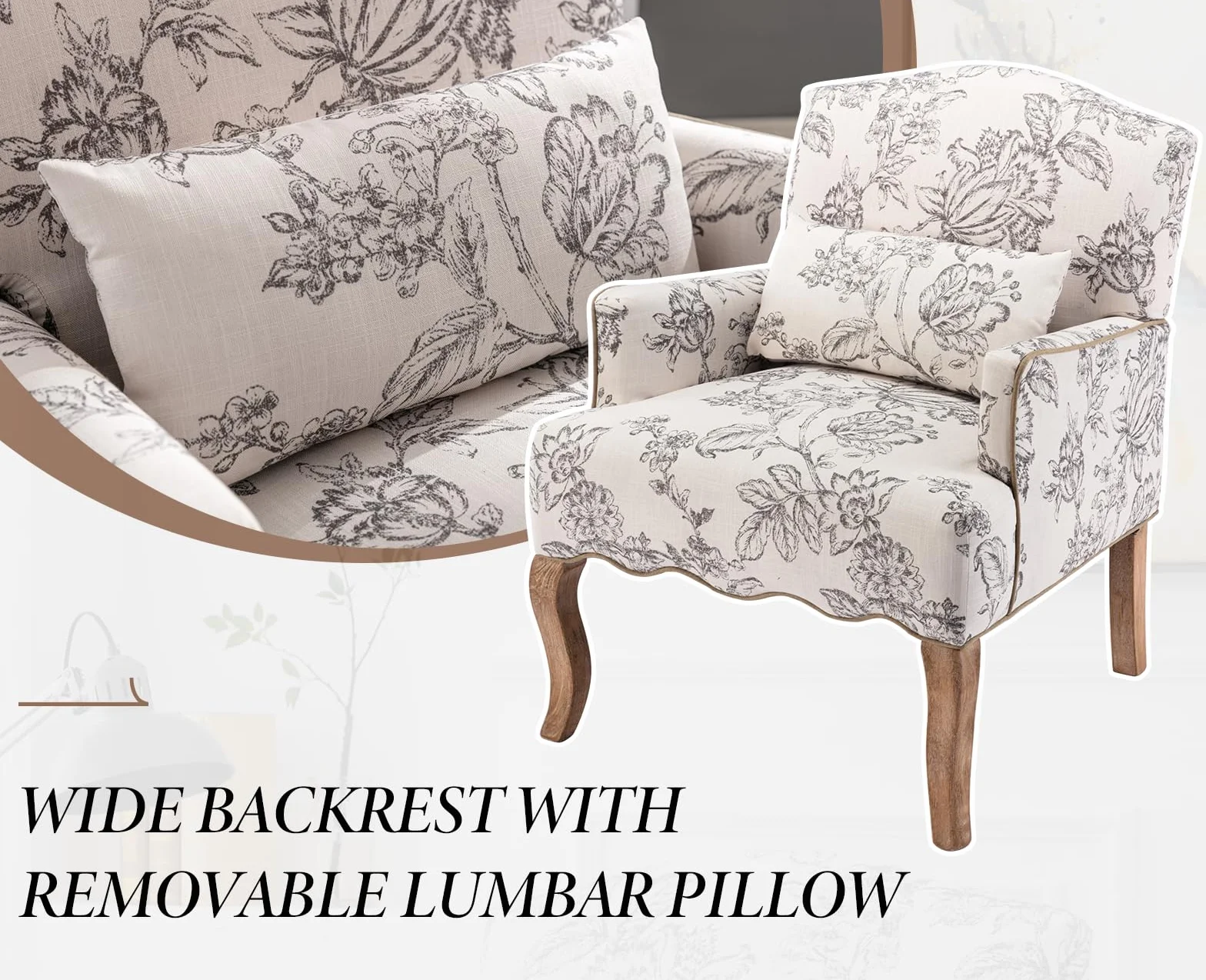 chairus Lniana sofa krzesło retro tapicerowane z drewnianymi nogami (beżowy)