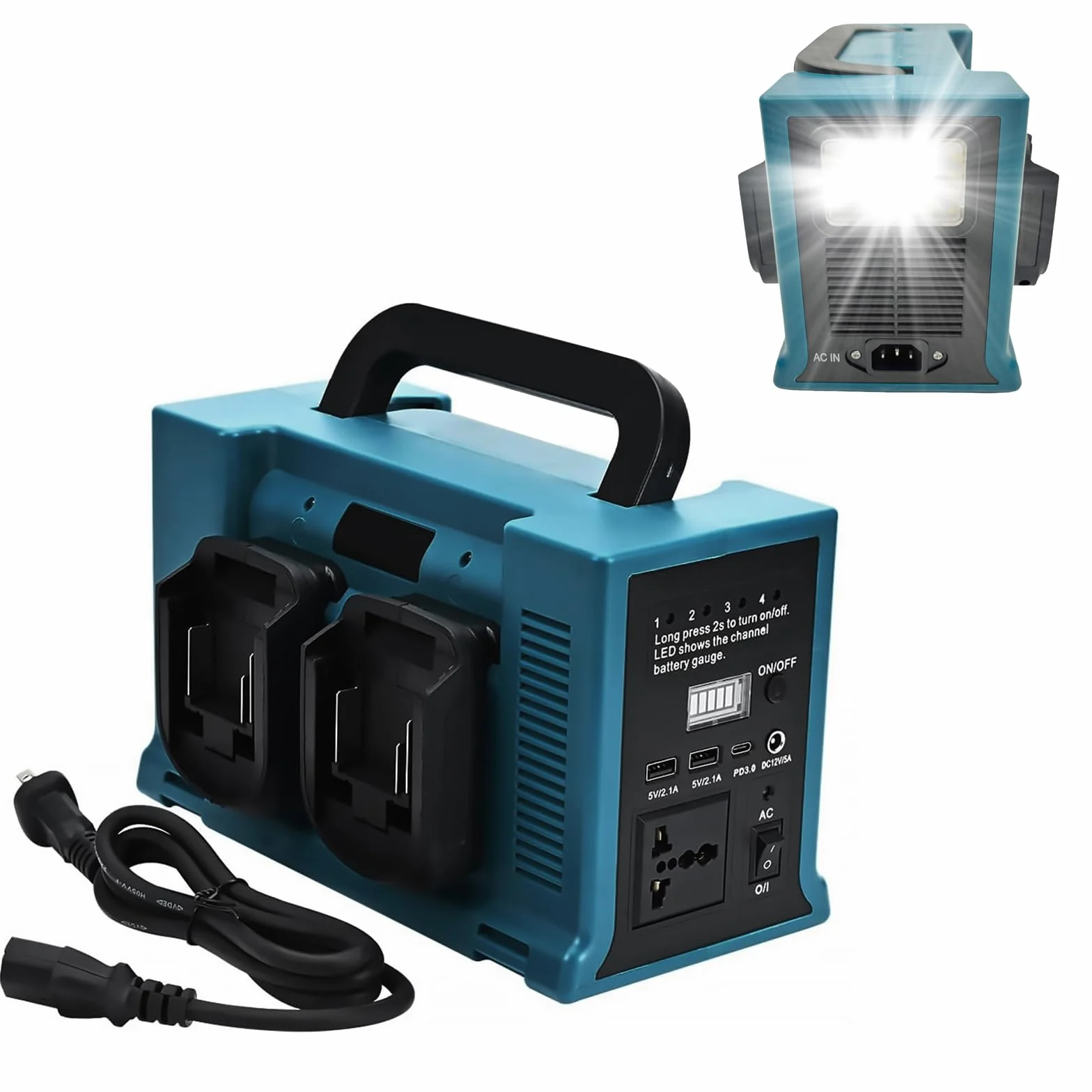 Falownik 4-portowy 350 W kompatybilny z Makita 18 V DC-AC 220-230 V USB 5 V/2,1 A