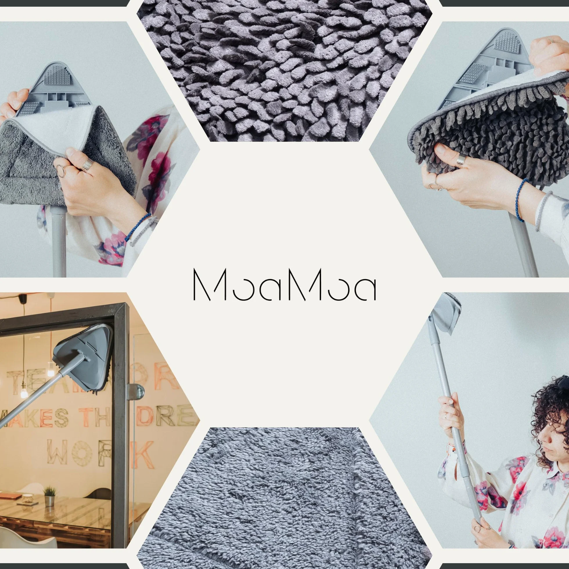 MoaMoa Mop obrotowy trójkątny 360 wysuwany do 2 M do czyszczenia płytek i ścian - 6 wkładów, wieszak, torba