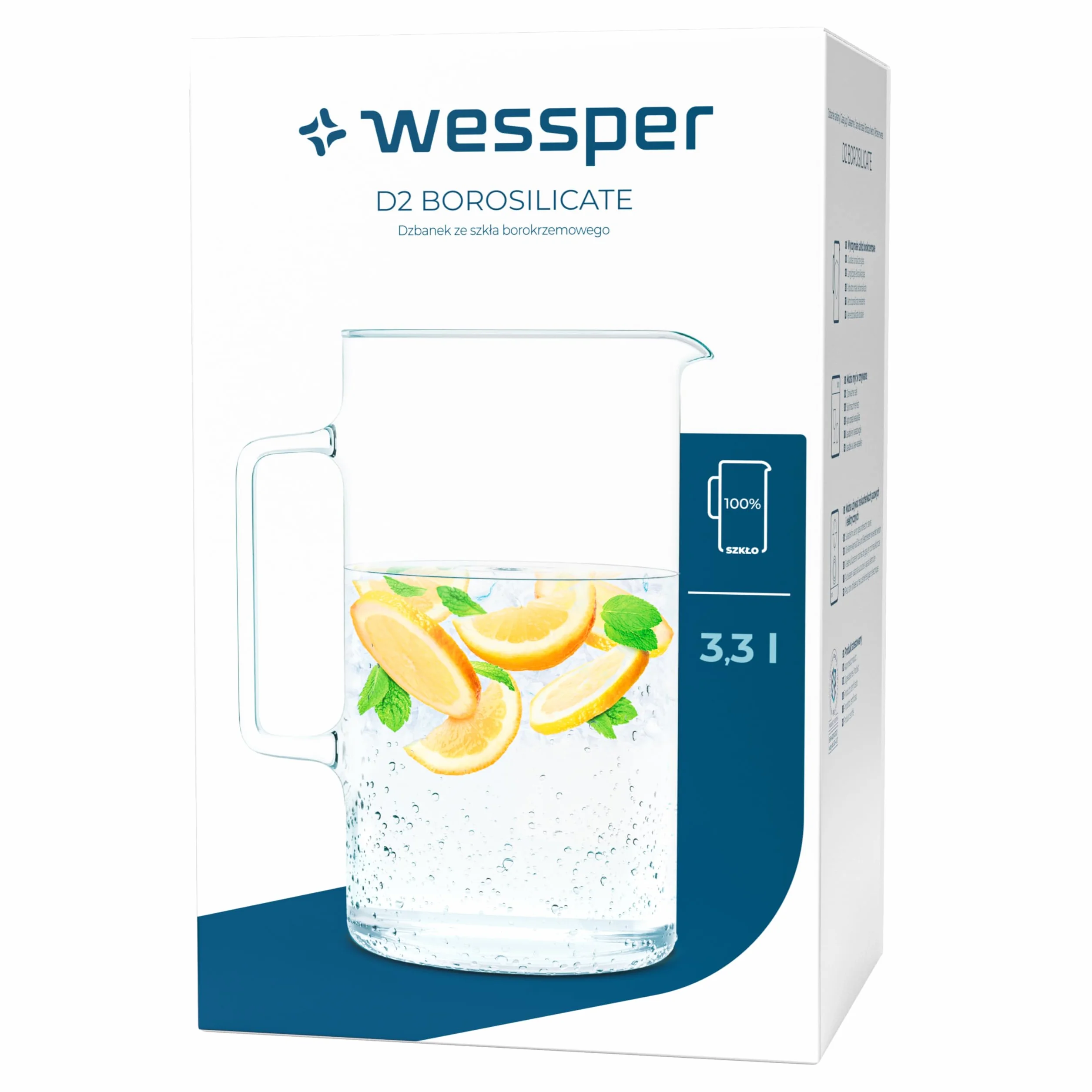 Wessper Dzbanek ze szkła borokrzemowego, 2.5 L, do napojów, zimną wodę, mrożoną herbatę, soków