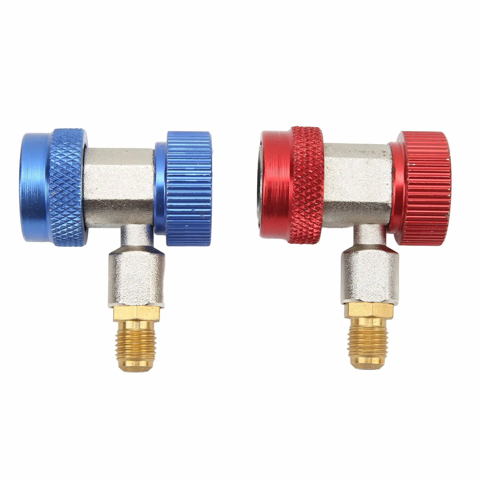 2x Szybkozłącze R134A AC do Klimatyzacji, Zestaw 2 Adapterów High Low, Czerwony do Wysokiego Ciśnienia, Niebieski do Niskiego Ciśnienia, Szybkie i łatwe Podłączanie/odłączanie