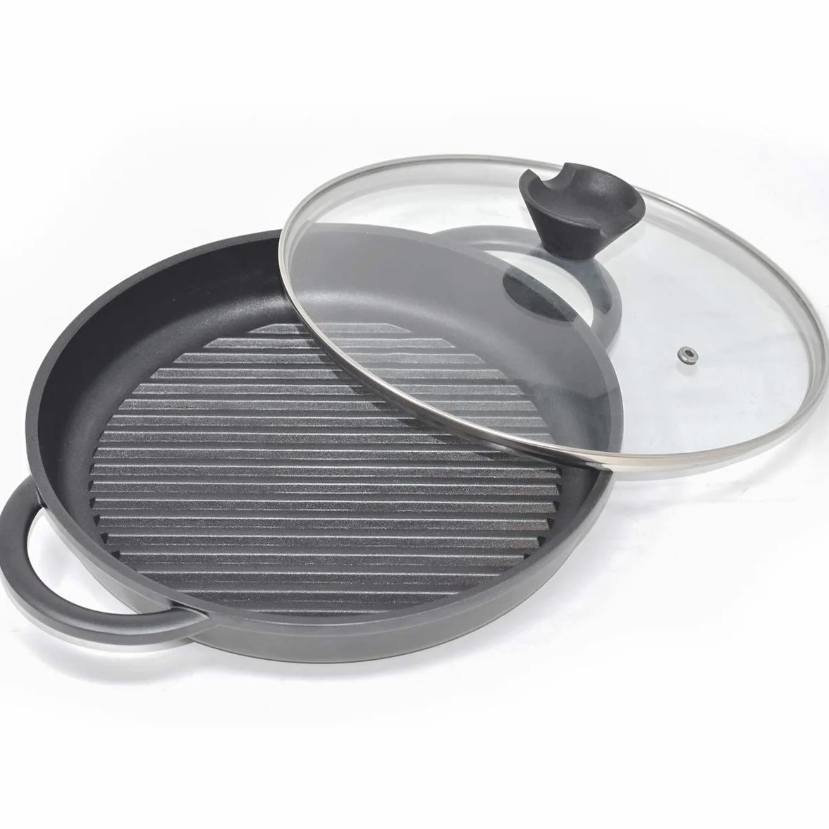 Patelnia do grillowania indukcyjnego odlew aluminiowy 27 cm szklana pokrywa bez PFOA