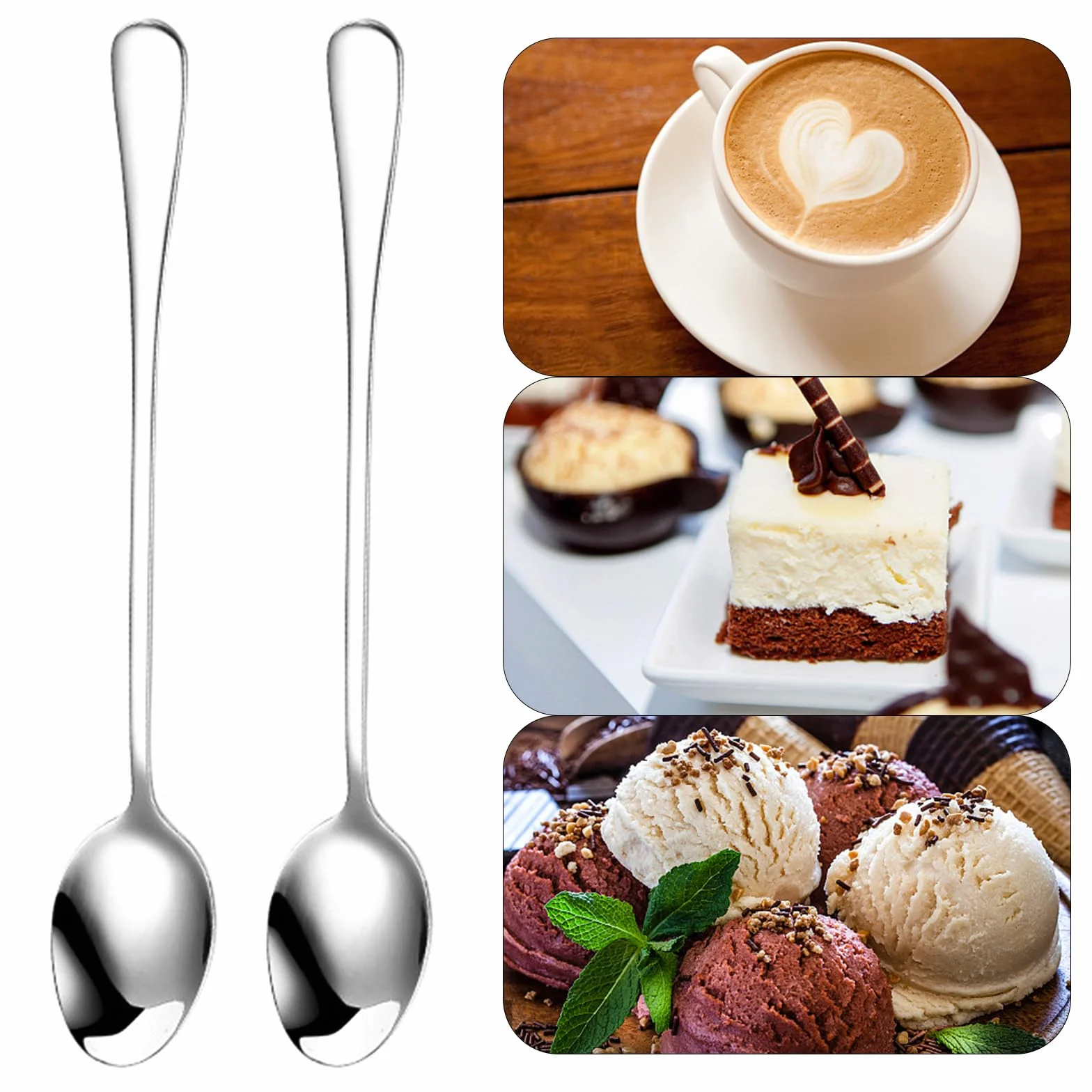 Łyżki do latte, zestaw 6 łyżek do lodów Macchiato z długim uchwytem, 19,5 cm, łyżeczka na deser, kawę, lody