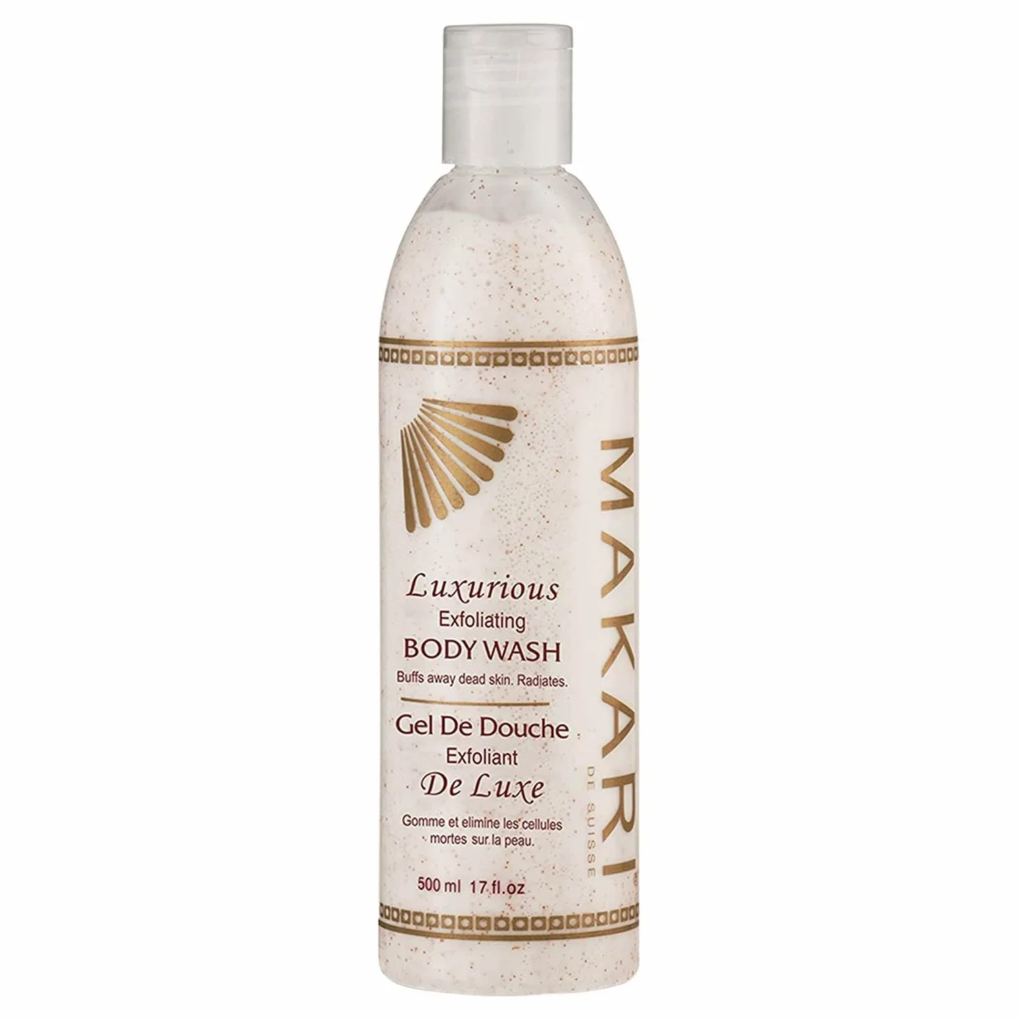 Makari Klasyczny luksusowy rozjaśniający peeling do mycia ciała 17 fl.oz – oczyszczacz do twarzy i ciała z ekstraktem z korzenia morwy i mikrokryształkami peelingu – wybielanie ciemnych powierzchni i