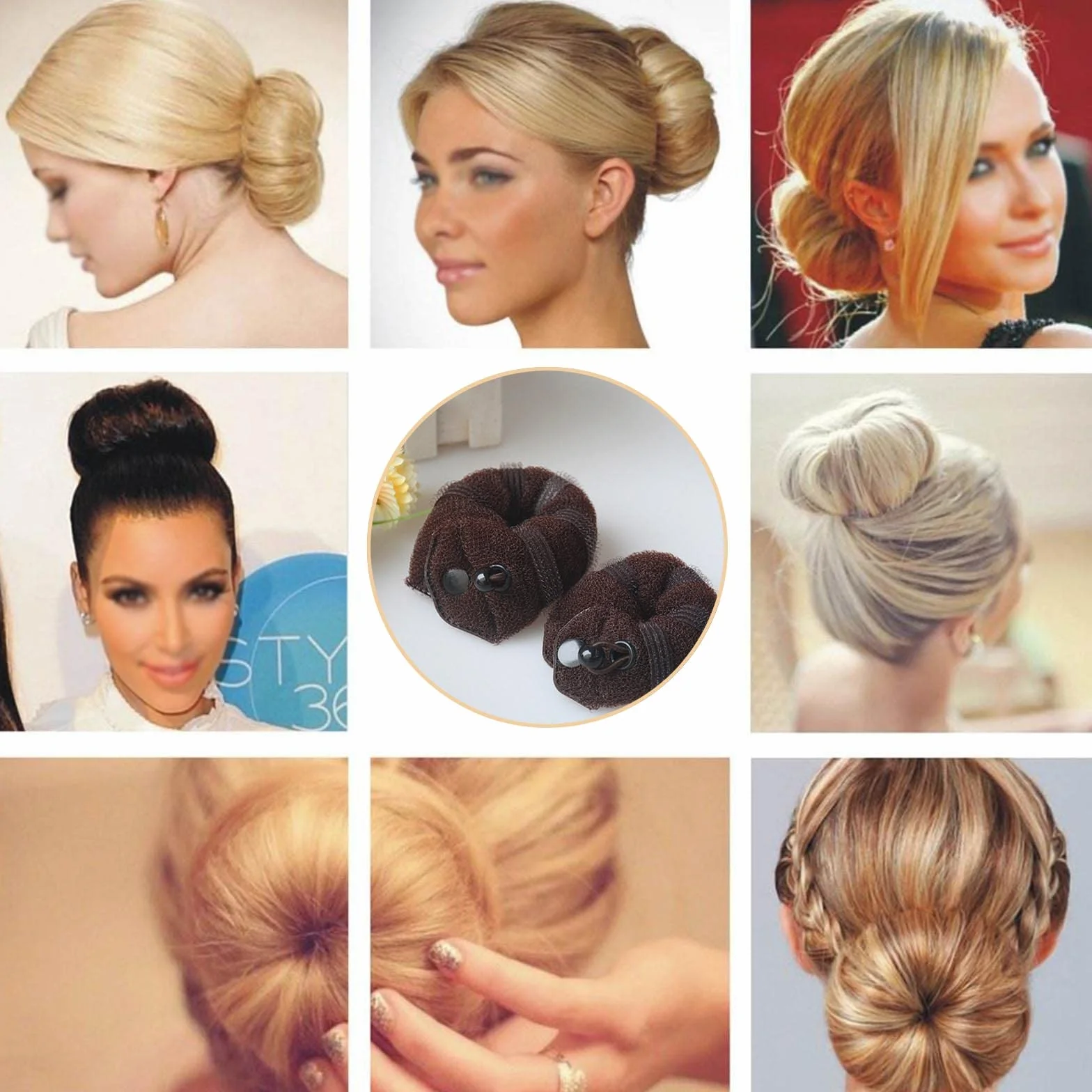 Donut Hair Bun Maker Magiczne pączki do koka stylizacji włosów 1 Duży + 1 mały brązowy