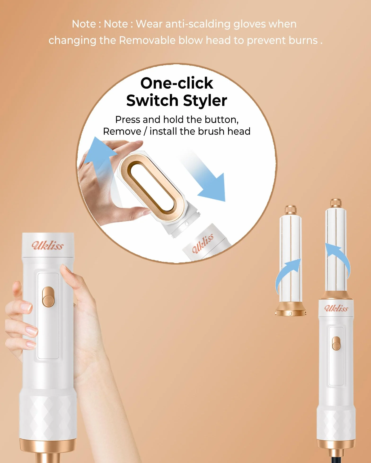 UKLISS Airstyler 6 w 1, dmuchana szczotka do włosów z suszarką do włosów, automatyczna lokówka do włosów, prostownica do włosów, zestaw do suszenia włosów, zestaw upominkowy dla kobiet do stylizacji