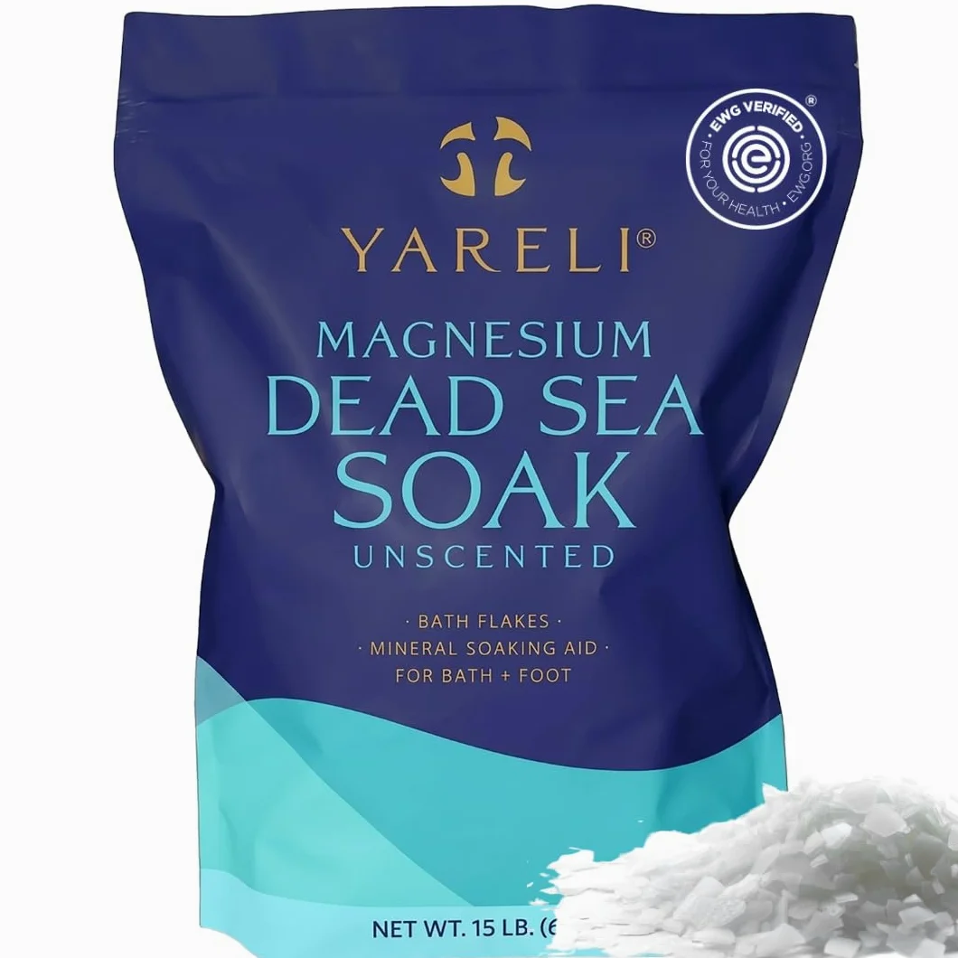 Yareli Płatki magnezu, 6,8 kg, kąpiel z Morza Martwego i namaczanie stóp, alternatywa dla soli Epsom z ponad 800 000 mg chlorku magnezu na worek