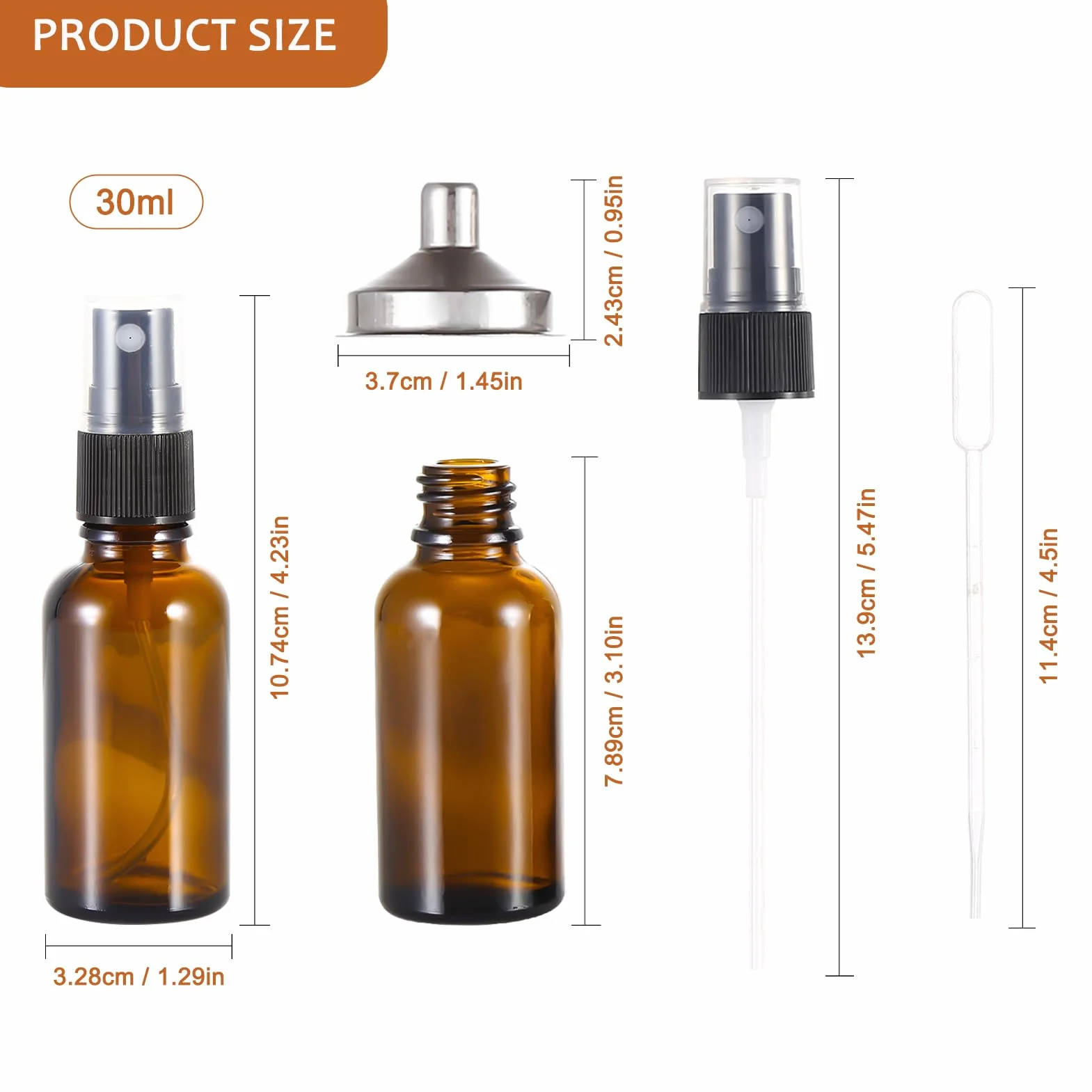 30 ml butelki z rozpylaczem ze szkła bursztynowego, mała, pusta, drobna mgiełka, do wielokrotnego napełniania, do czyszczenia, perfum, aromaterapii, sprayów kosmetycznych, włosów, olejków