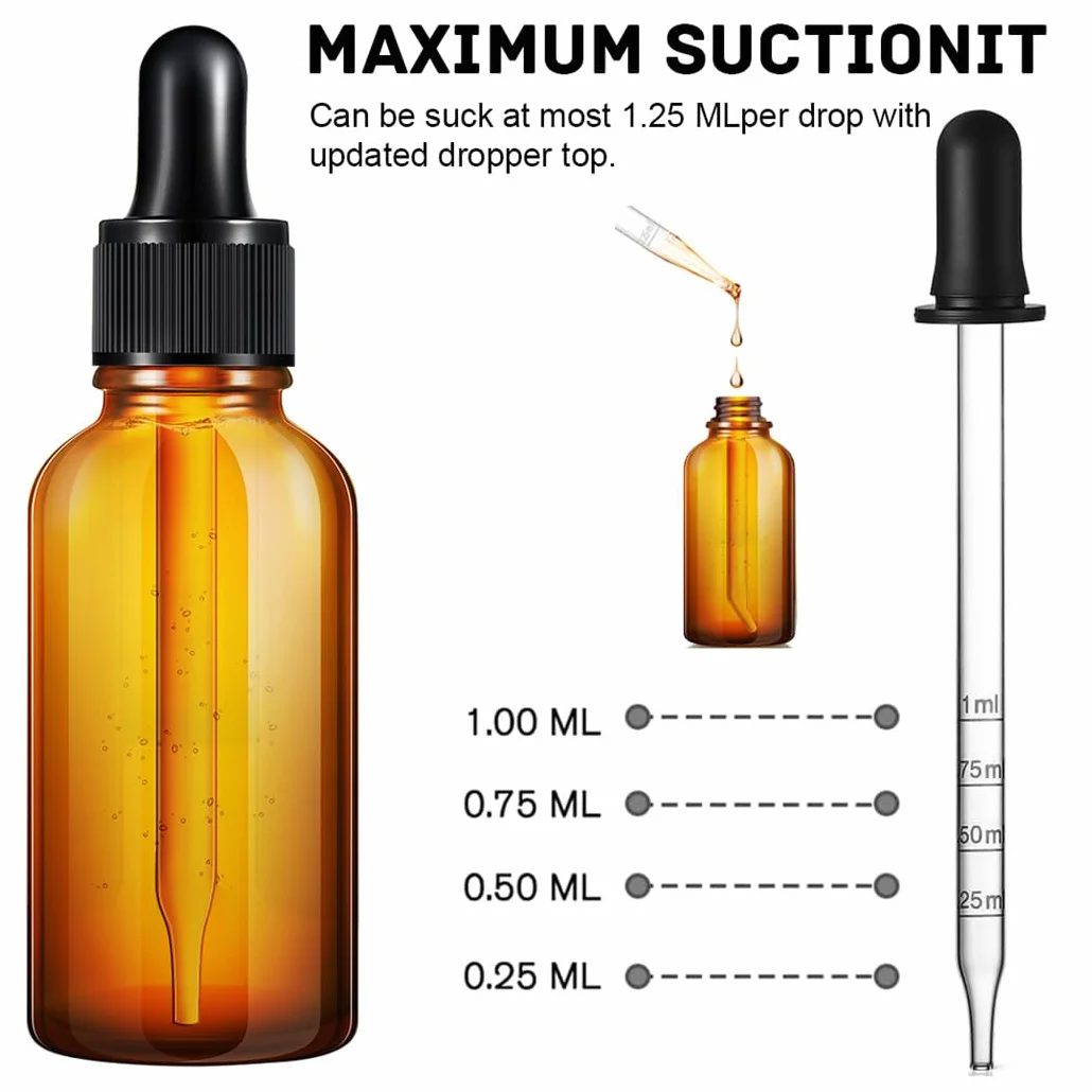 Butelki z pipetą 50 ml, butelki z pipetą, 5 sztuk, szklane butelki, pipeta, butelki apteczne, z lejkiem, naklejka, butelki z brązowego szkła, na olejki eteryczne, perfumy