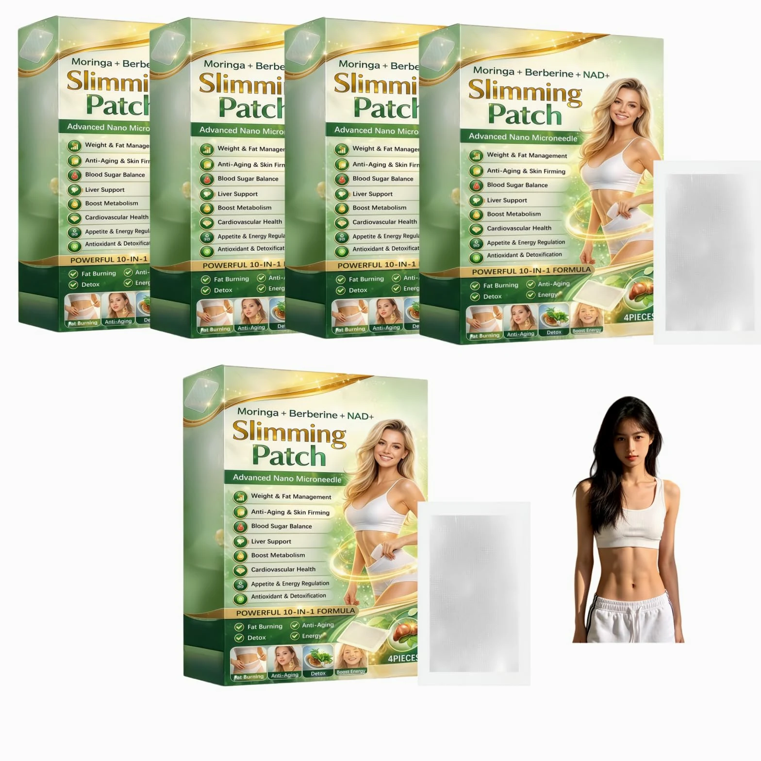Plaster odchudzający Moringa x Berberine 10 w 1 składniki odchudzające Moringa x Berberine 10 w 1 plastry odchudzające Berberine NAD+, Nano Microneedle odchudzanie, naturalne składniki