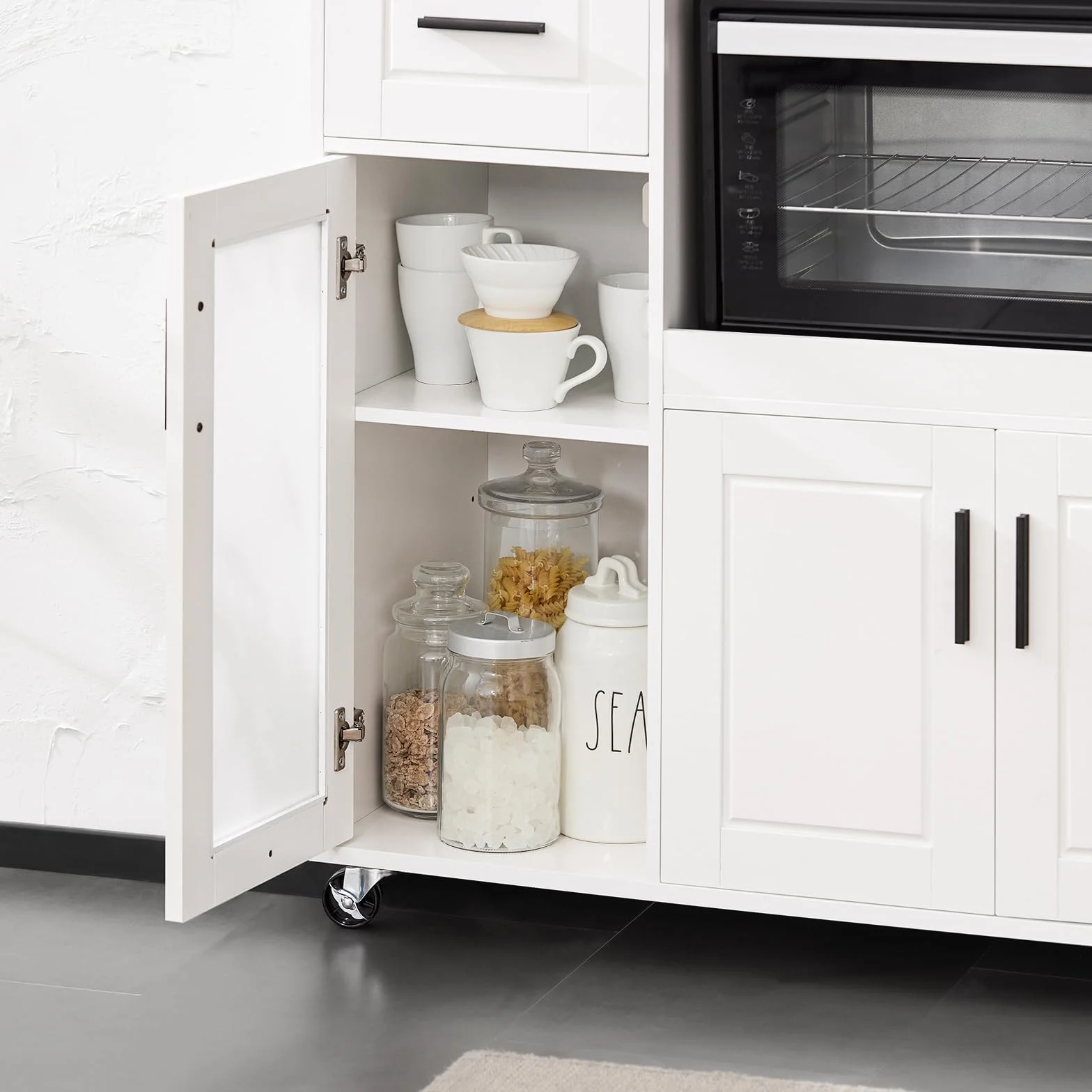 SoBuy FSB78-W Szafka Kuchenna Wózek kuchenny Kredens na Kółkach Komoda do przechowywania Regał Półka Stolik Mikrofalowa Biały 40 x 88.5 x 89 cm