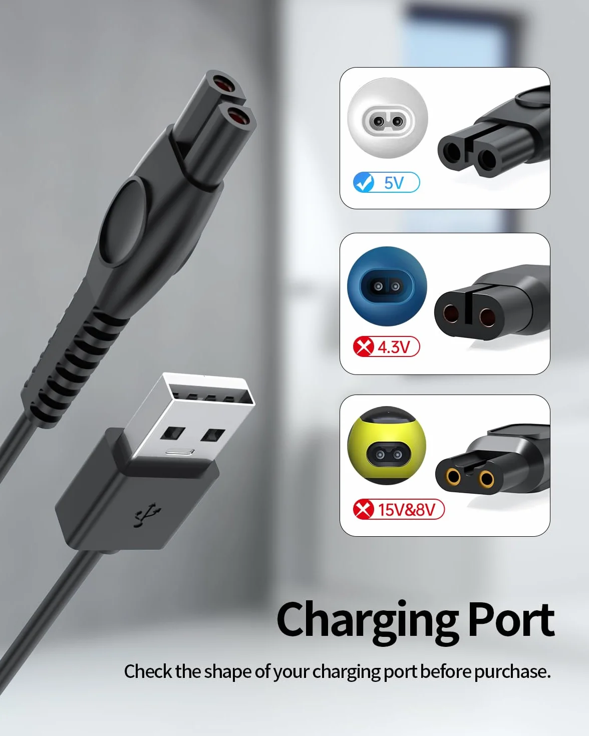 Ładowarka 5 V Kompatybilny z Philips QP2724, QP2734, QP2824, QP2834, X3001, S3145, QP4530, S5885, MG5910, MG7910, BG5021 Golarka 1,5 M, Adapter USB do Kabli