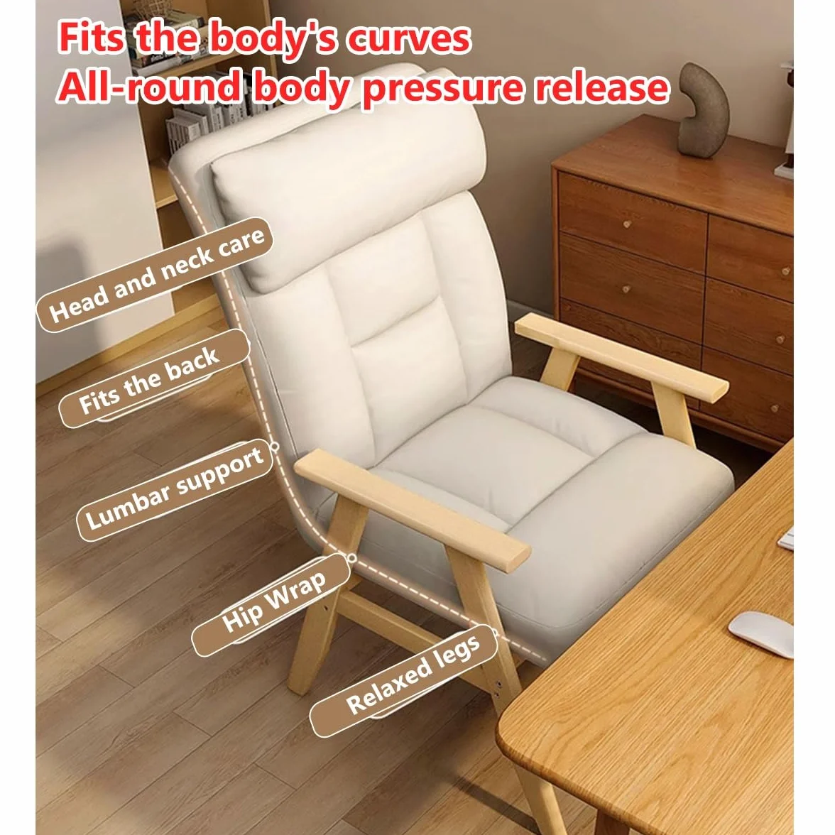 Fotel Wypoczynkowy Ergonomiczne Krzesło Biurowe z Regulowanym Oparciem, Sofa Sleeper, Nowoczesne Krzesło Boczne z Tkaniny, Light Grey