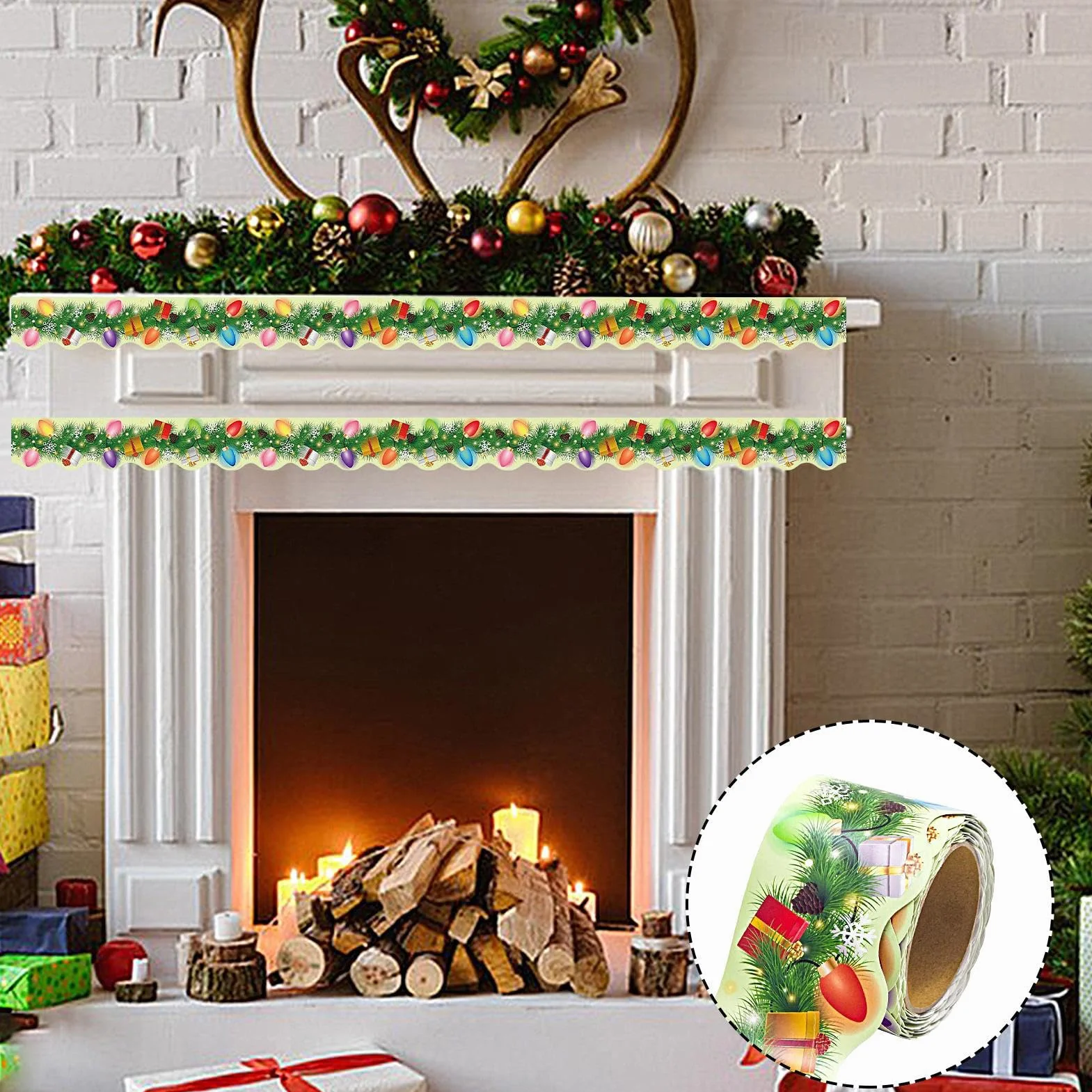1 rolka bo?onarodzeniowa Bulletin Board Border, Light Bulb Pine Needle Classroom Decoration, Christmas Classroom Bulletin Board Decorations wakacje, dekoracja do klas