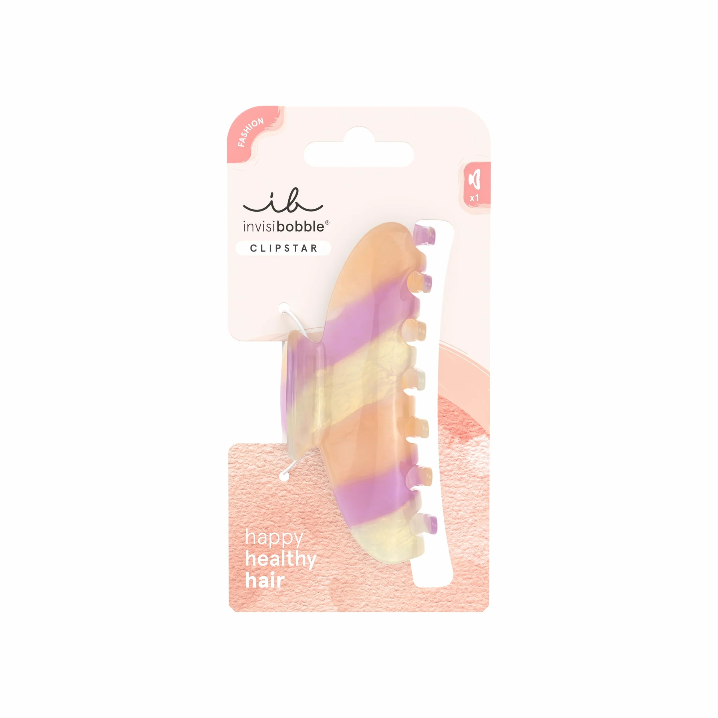 invisibobble Clipstar L Tricolor (1 sztuka) – spinka do włosów damska w kolorze pomarańczowym, fioletowym i złotym – duża klamra do włosów dla grubych i cienkich włosów – intensywny kolor akcesorium