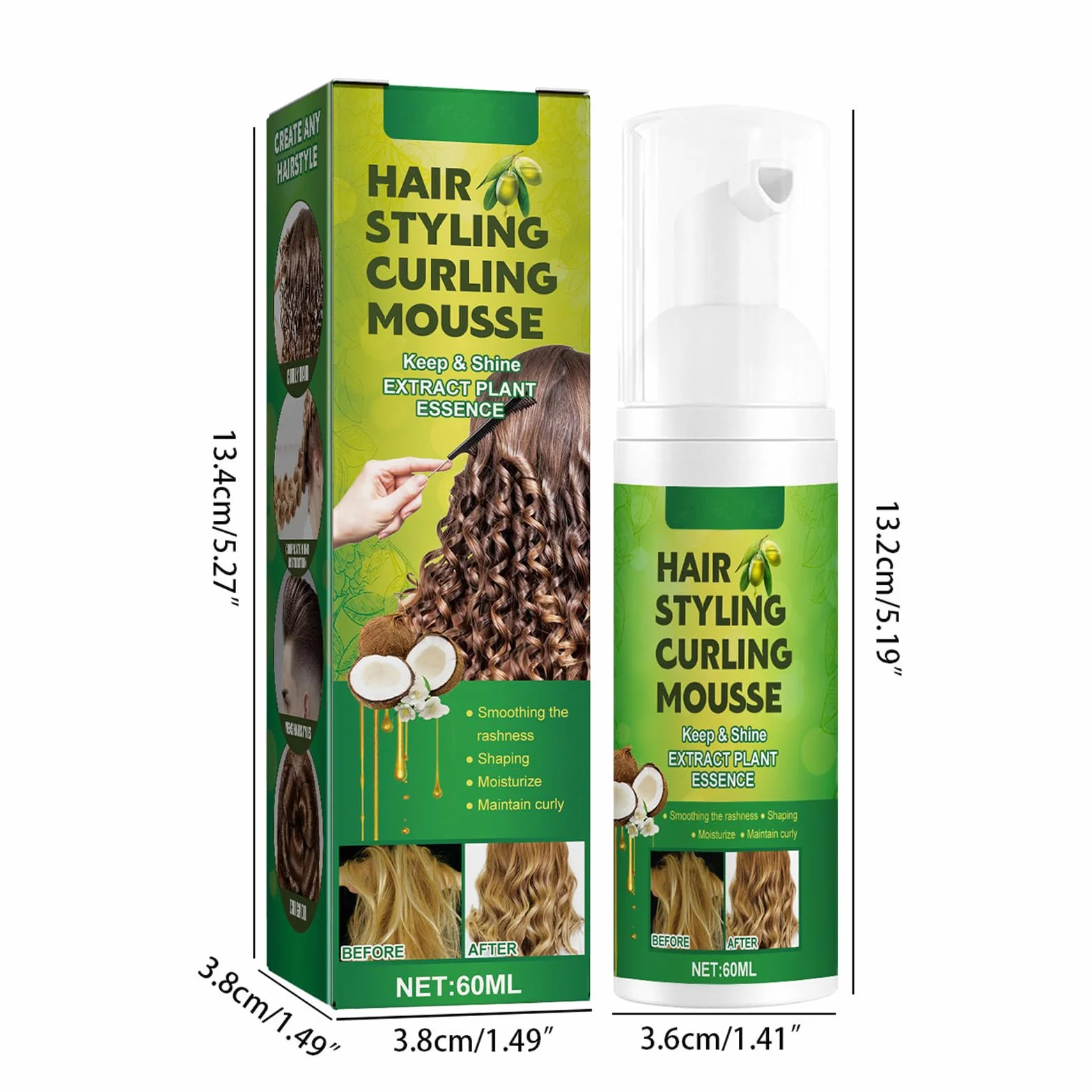 2 szt. Mus do stylizacji loków, miękki mus do modelowania loków, zwijacz loków, nawilżająca pielęgnacja pianki do stylizacji pianki, 2 szt. x 60 ml, hair2