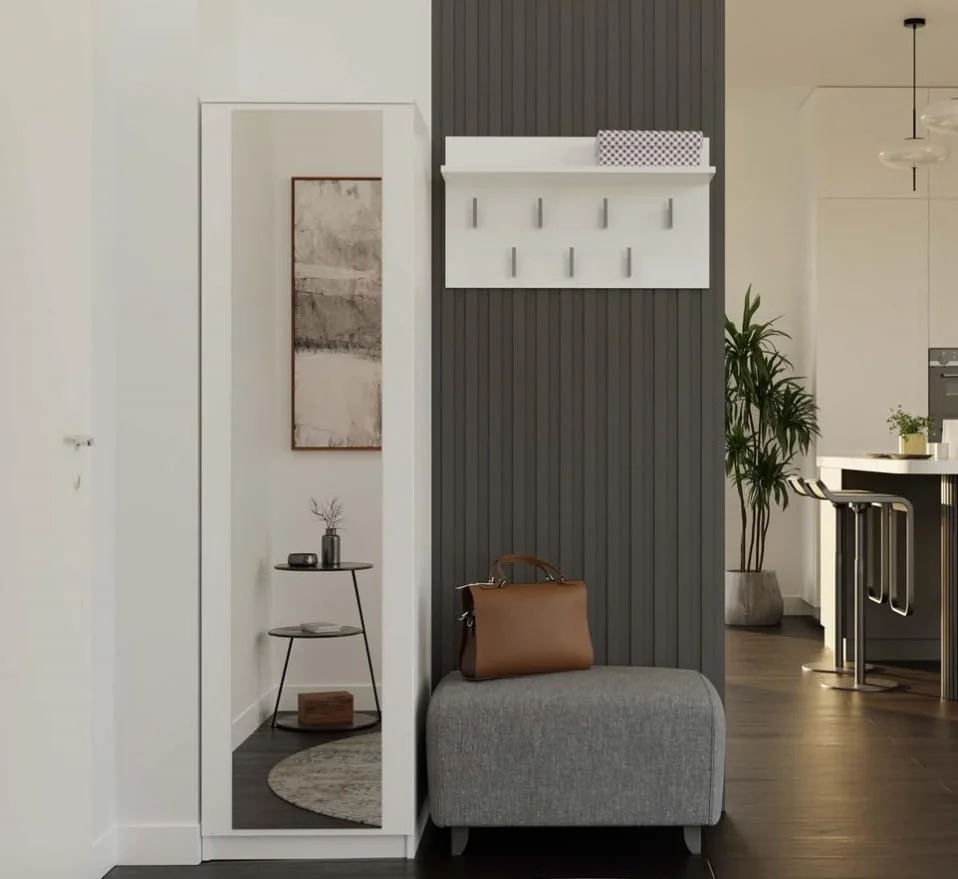 BDW Szafa na ubrania z lustrem 50x50x180 cm Tip-ON 4 półki 1 drążek