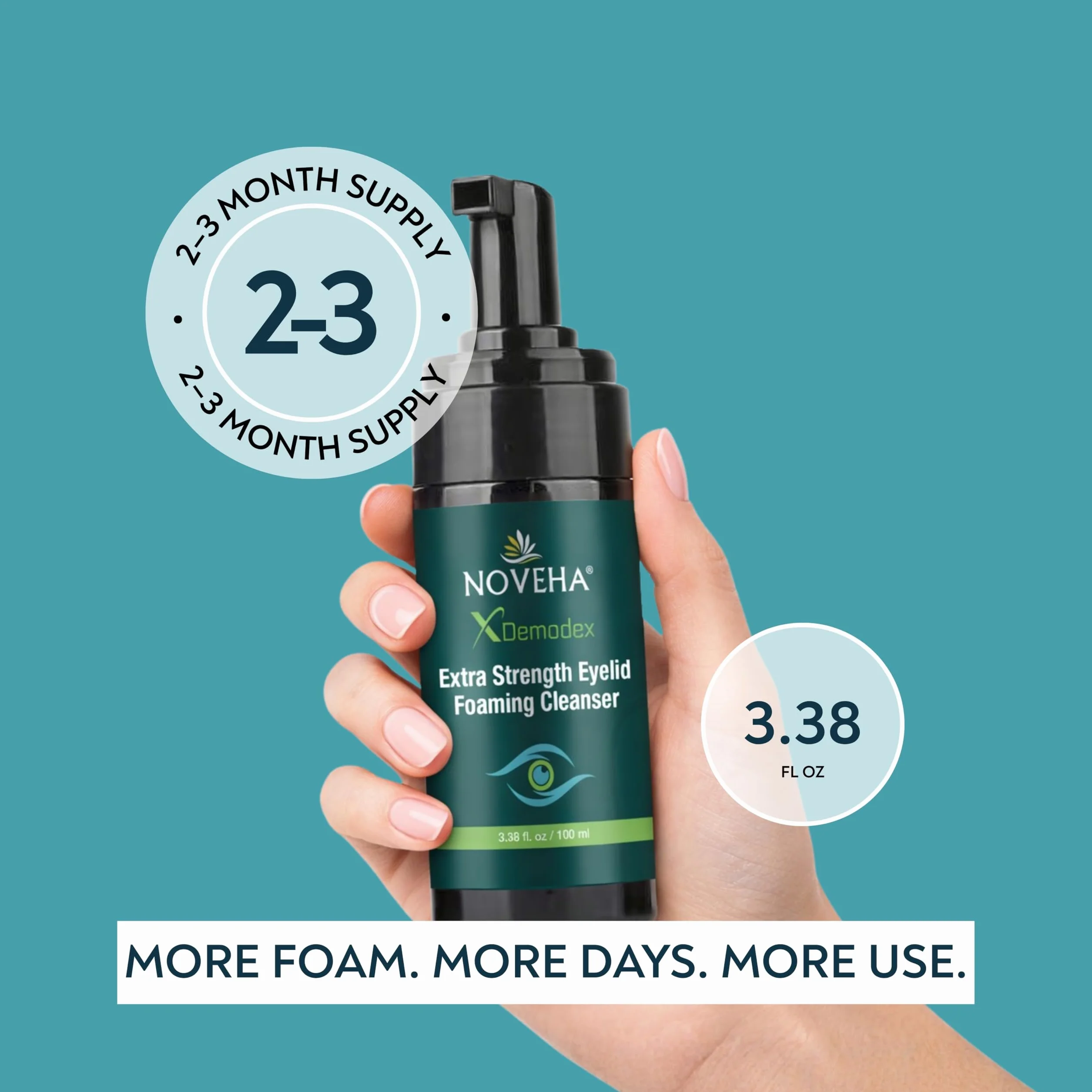 Demodex Eye Cleanser Foam | Extra Strength Tea Tree Oil Formula | Daily Face Wash For Eyelash, Demodex, MGD, Stye Eyes, podrażnienia oczu i wysuszenia skóry, 100 ml